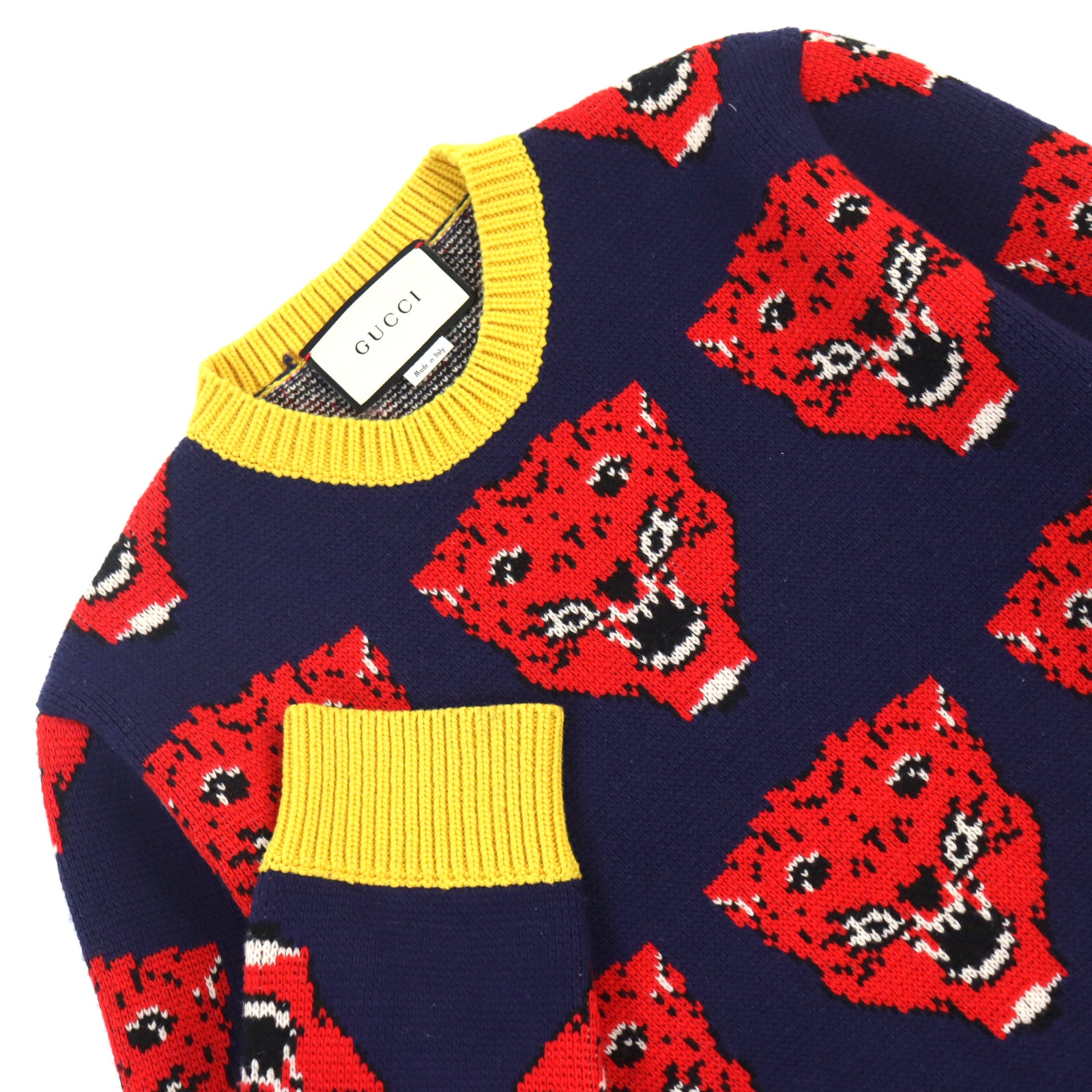 Gucci Wool Tiger Print Jacquard Knit Crew Neck