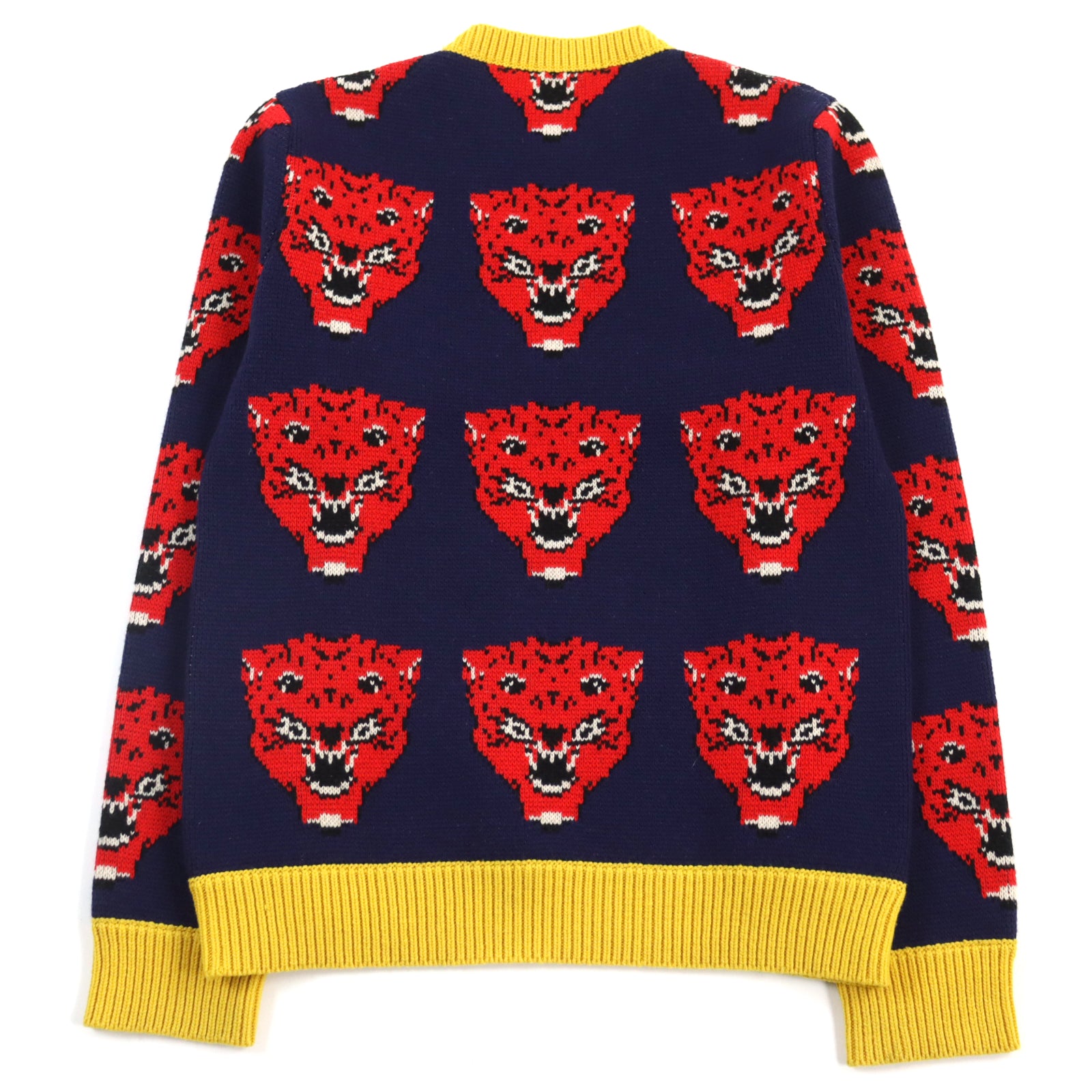 Gucci Wool Tiger Print Jacquard Knit Crew Neck