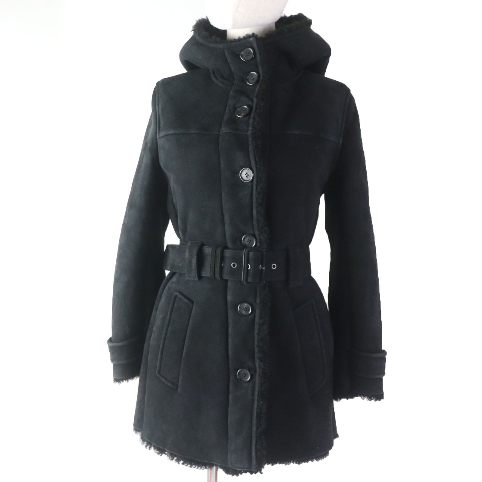 Prada Mouton Coat Black 38 Women