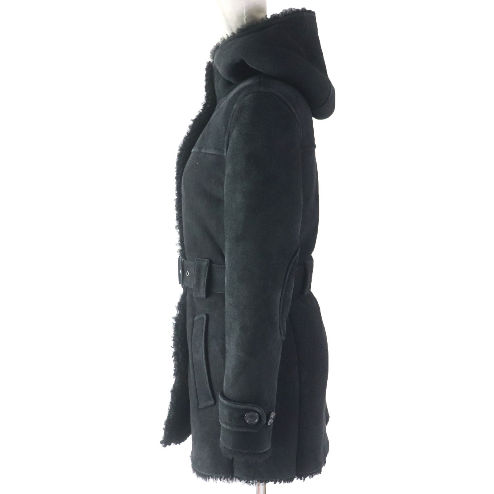 Prada Mouton Coat Black 38 Women