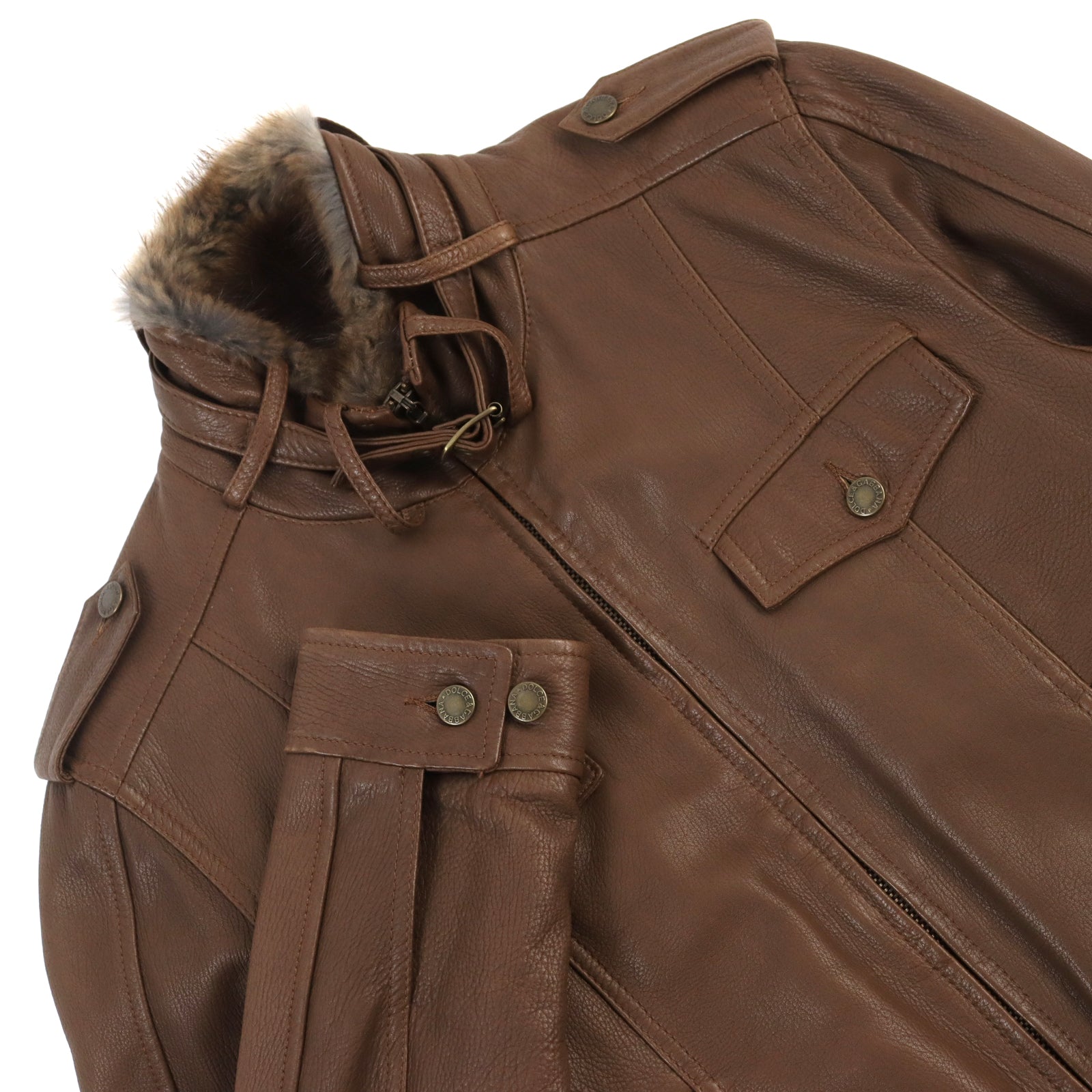 Dolce & Gabbana Leather Trucker Jacket Brown 48