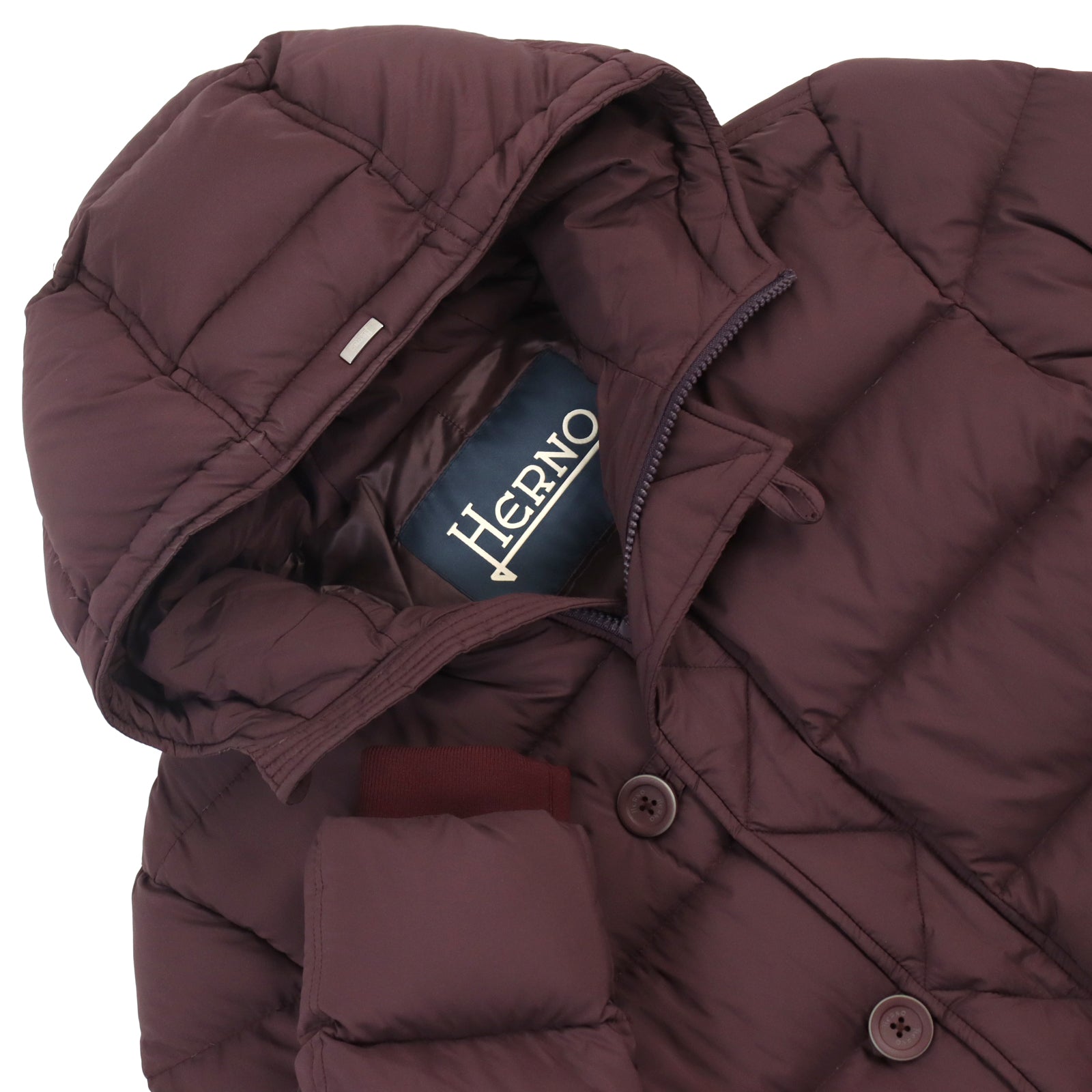 Herno Burgundy Hooded Down Coat Mens