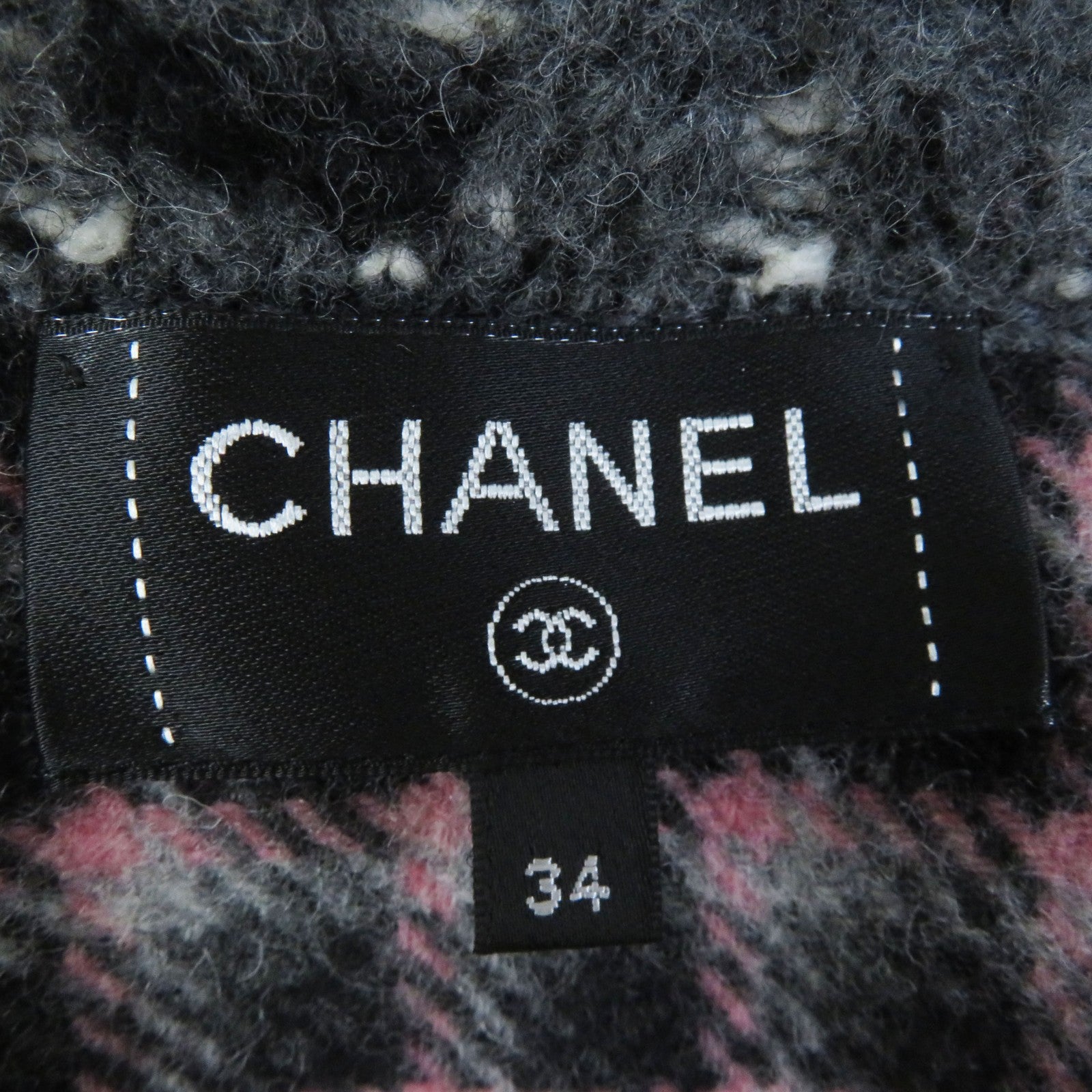 Chanel Cashmere Wool Mixed Knit Jacket Gray 34