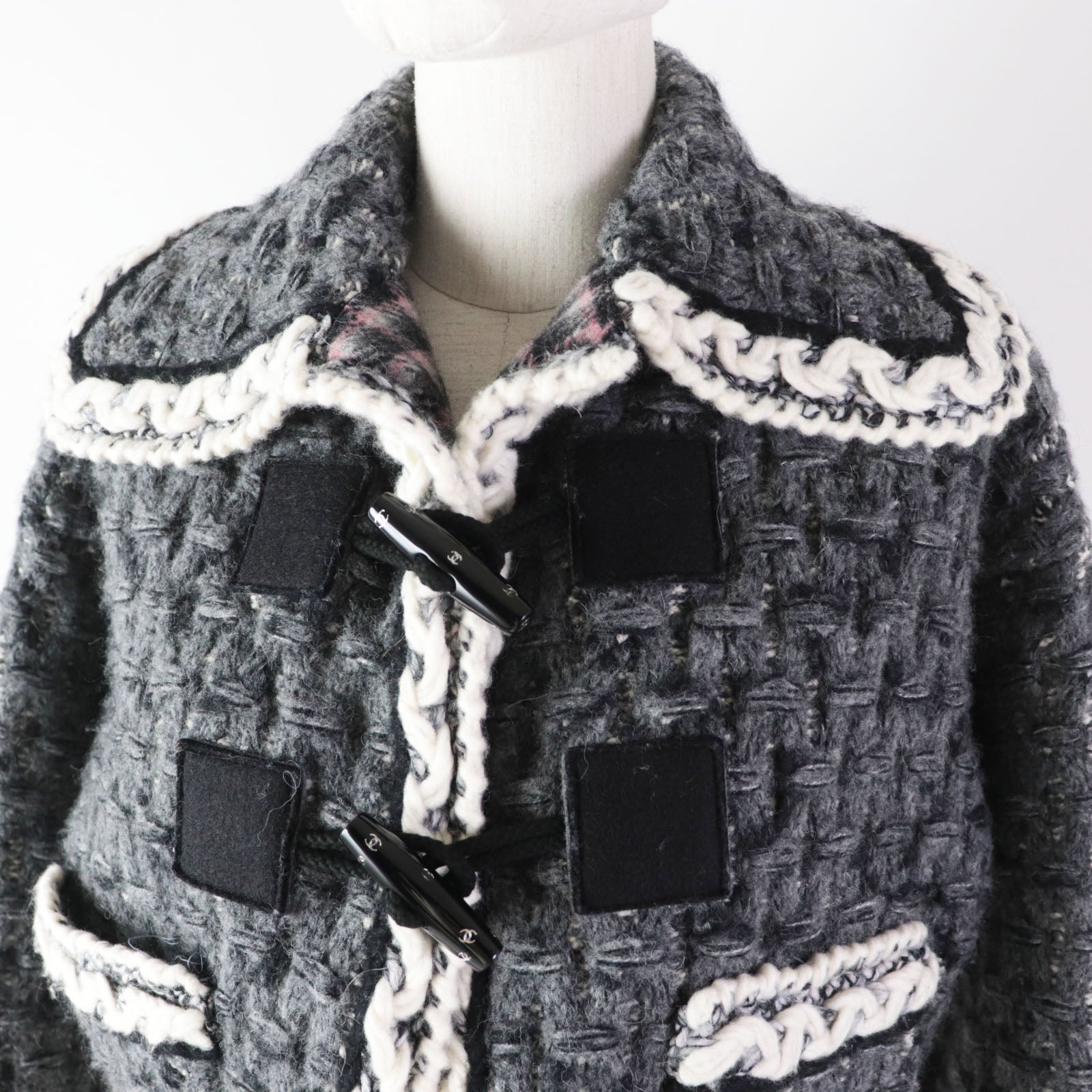 Chanel Cashmere Wool Mixed Knit Jacket Gray 34