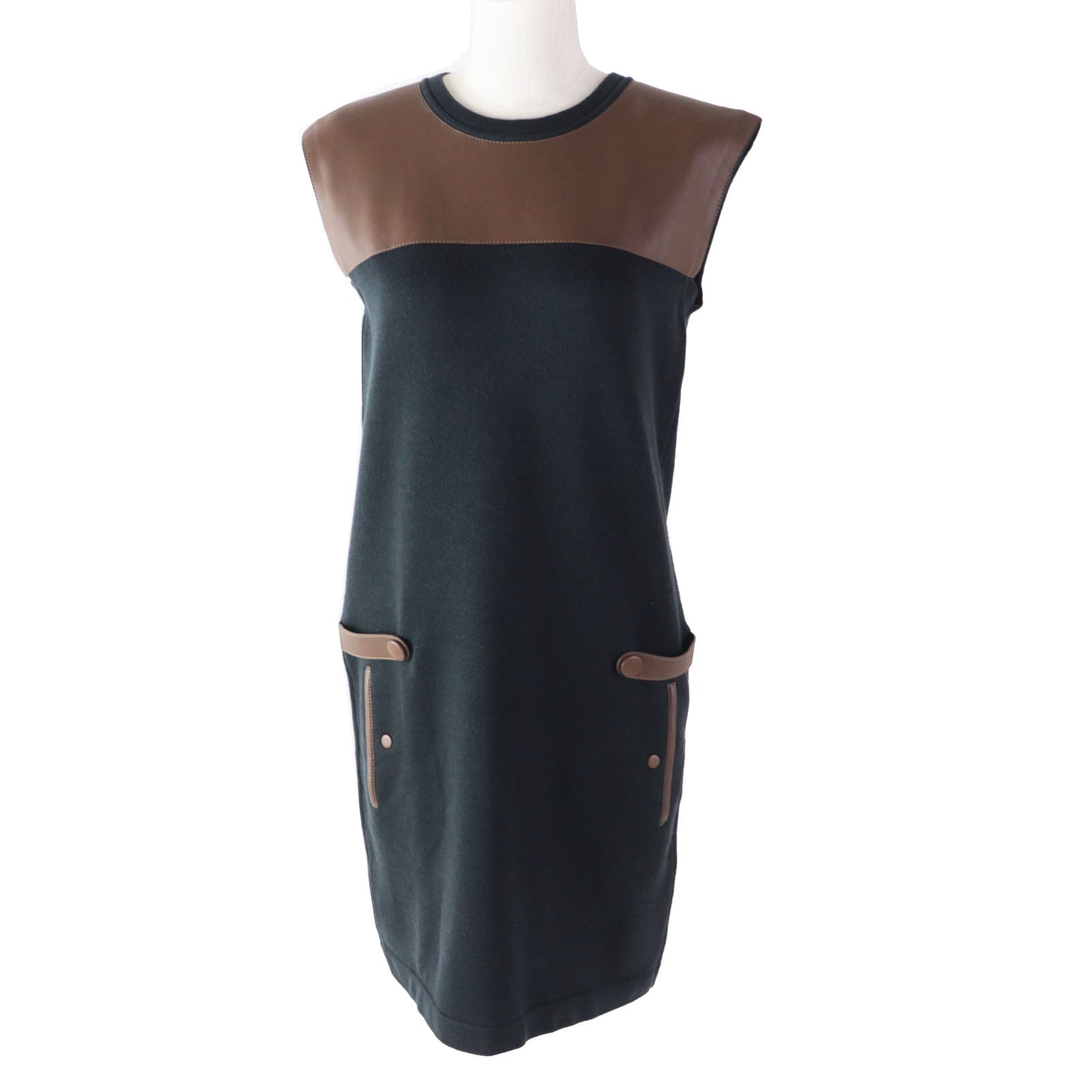 Hermes Cotton Cashmere Leather Sleeveless Dress