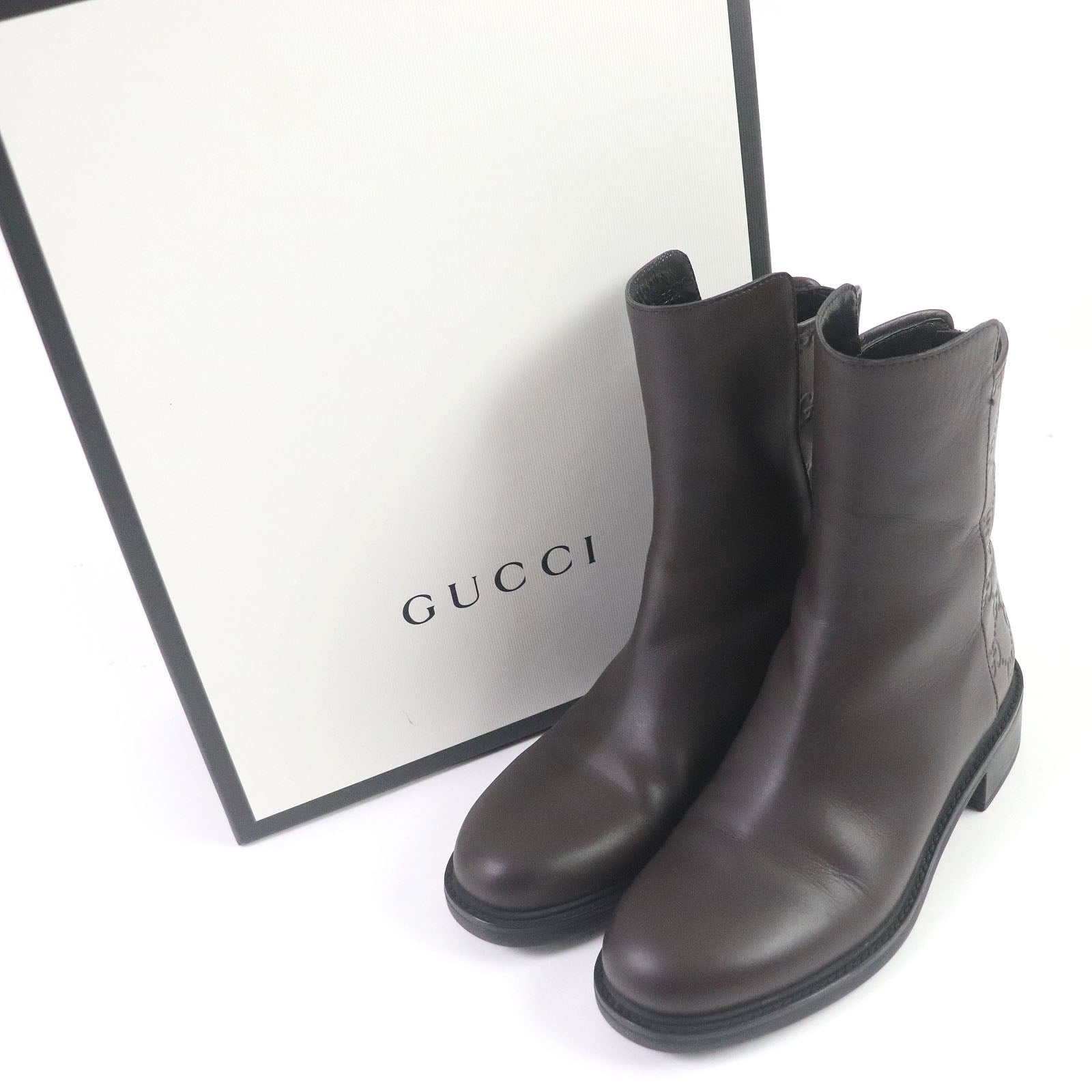 Gucci GG Leather Ankle Boots Dark Brown 35.5