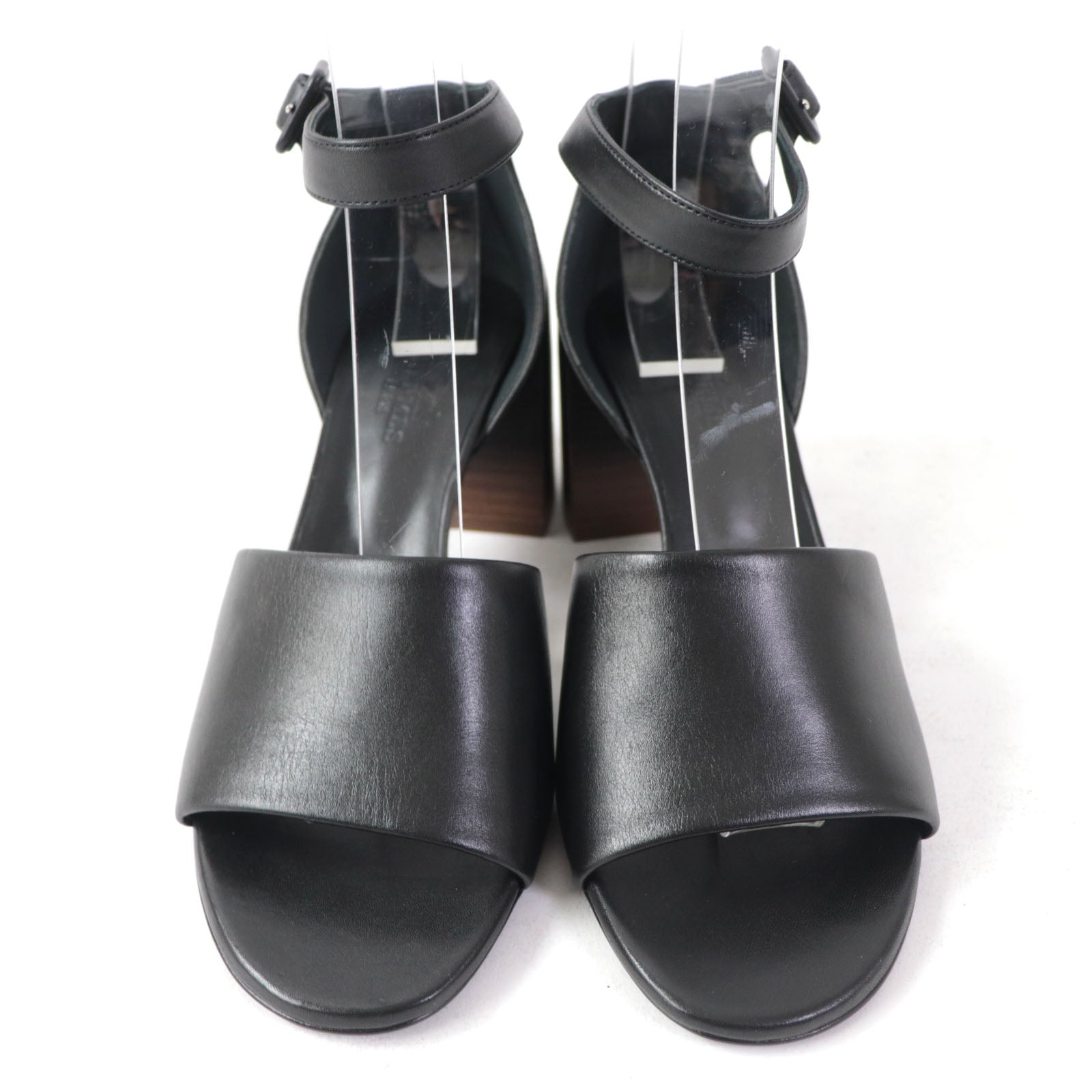 HERMES Leather Ankle Strap Sandals Black 36