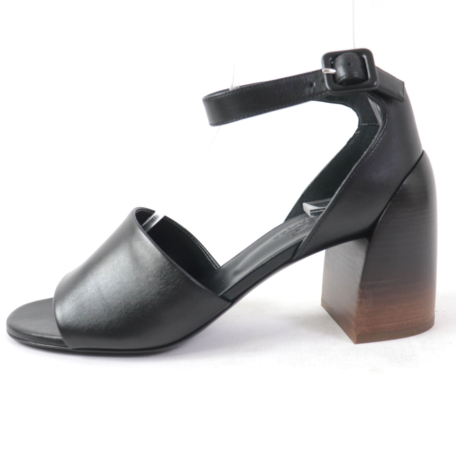 HERMES Leather Ankle Strap Sandals Black 36