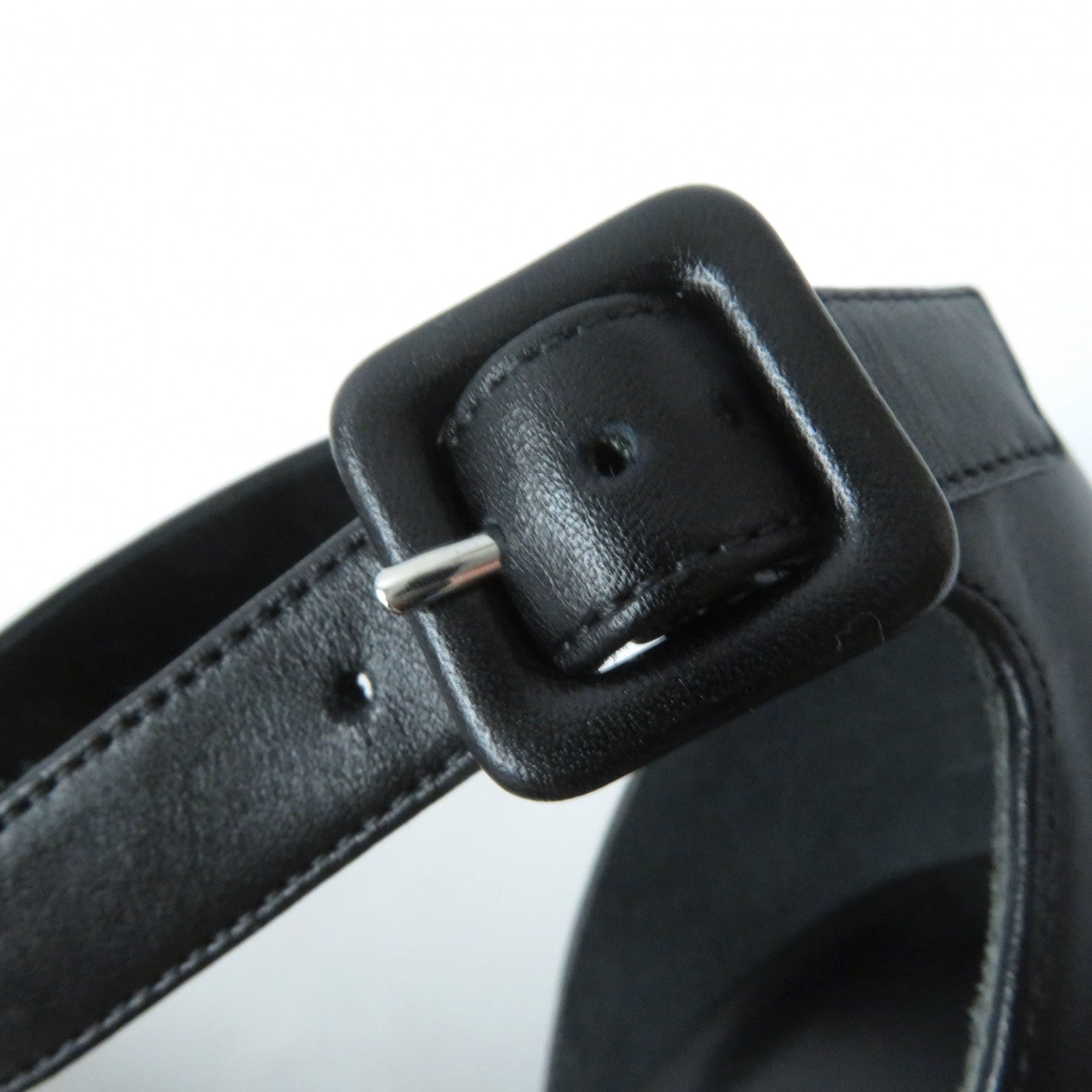 HERMES Leather Ankle Strap Sandals Black 36