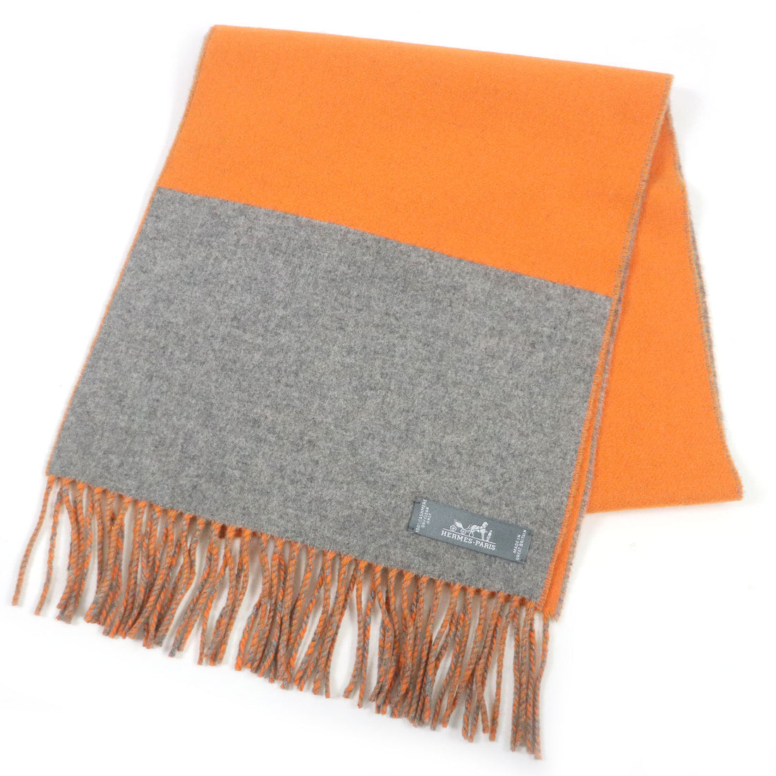 HERMES Cashmere Bicolor Stole Scarf Gray Orange