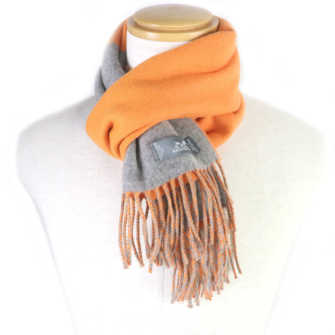 HERMES Cashmere Bicolor Stole Scarf Gray Orange