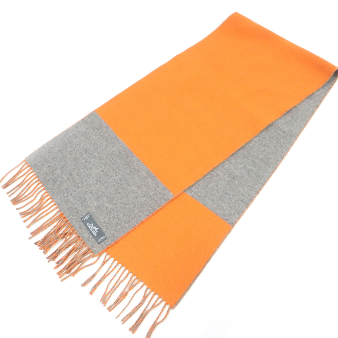 HERMES Cashmere Bicolor Stole Scarf Gray Orange