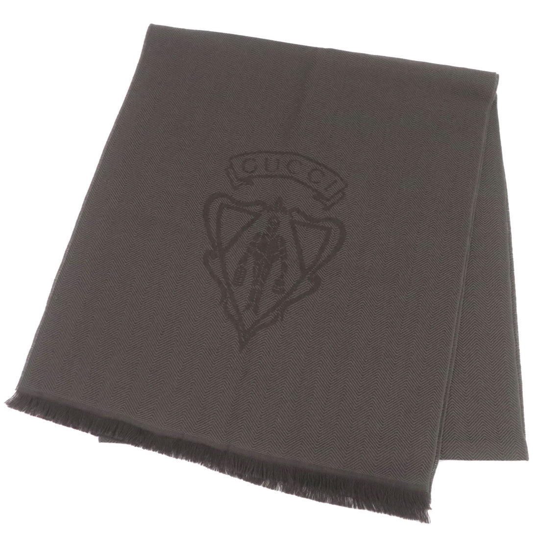 GUCCI Wool Crest Emblem Herringbone Shawl Scarf