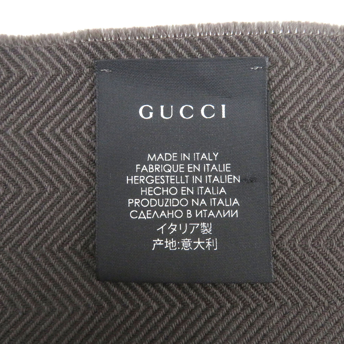 GUCCI Wool Crest Emblem Herringbone Shawl Scarf