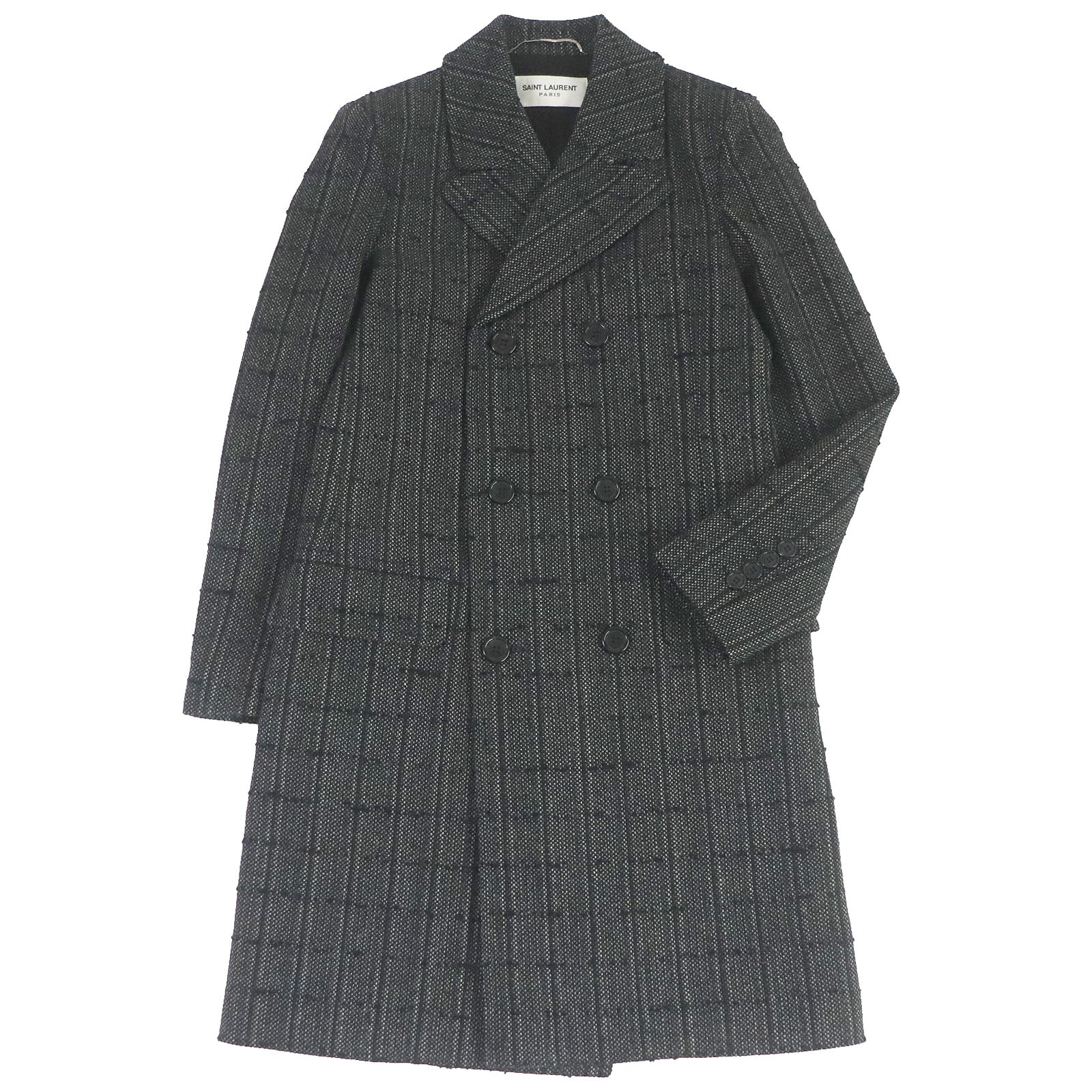 Saint Laurent Wool Nylon Tweed Double Breasted Coat