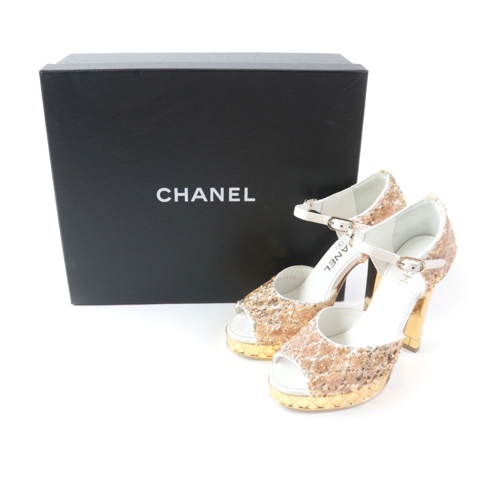 Chanel COCO Mark Sequins Sandals Gold