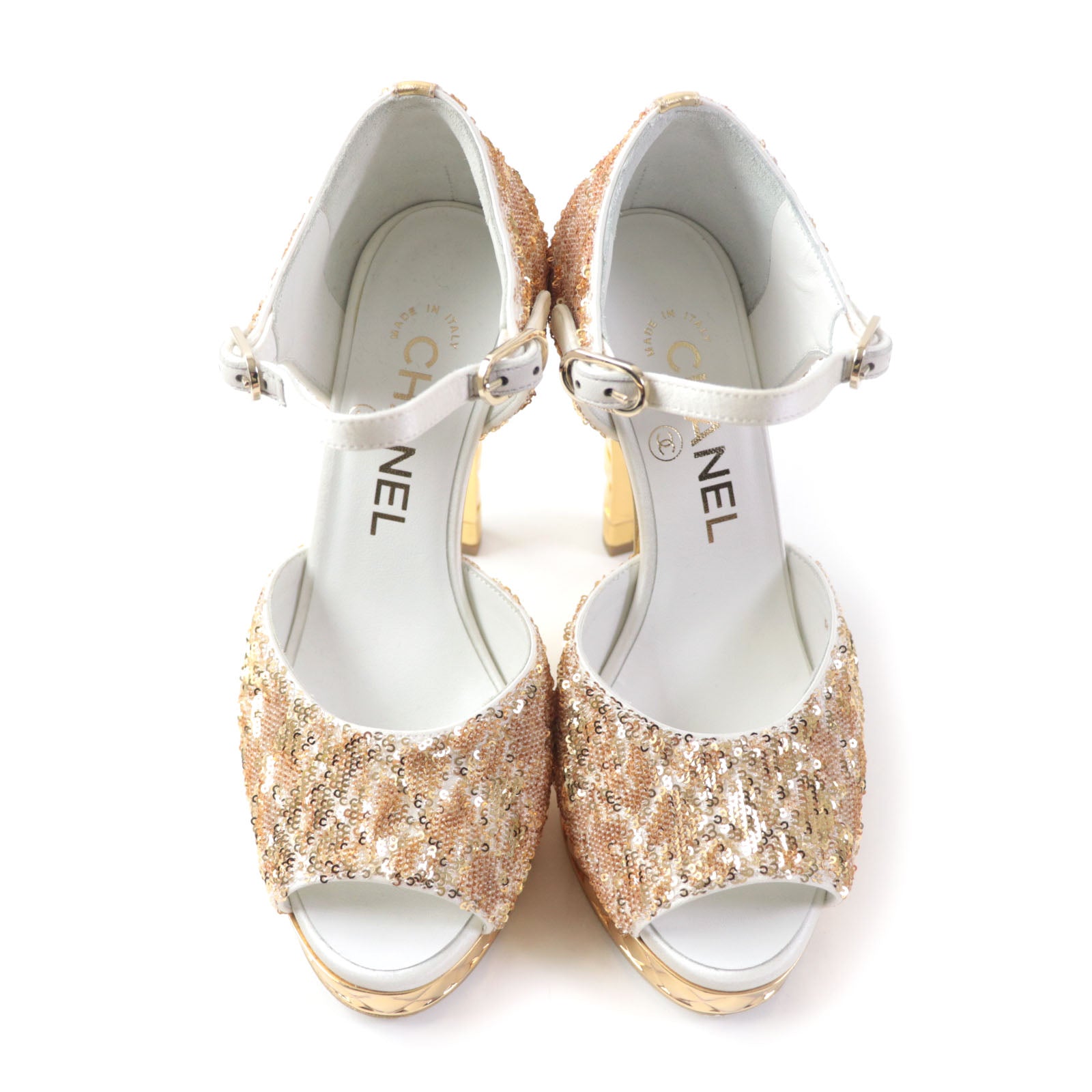 Chanel COCO Mark Sequins Sandals Gold