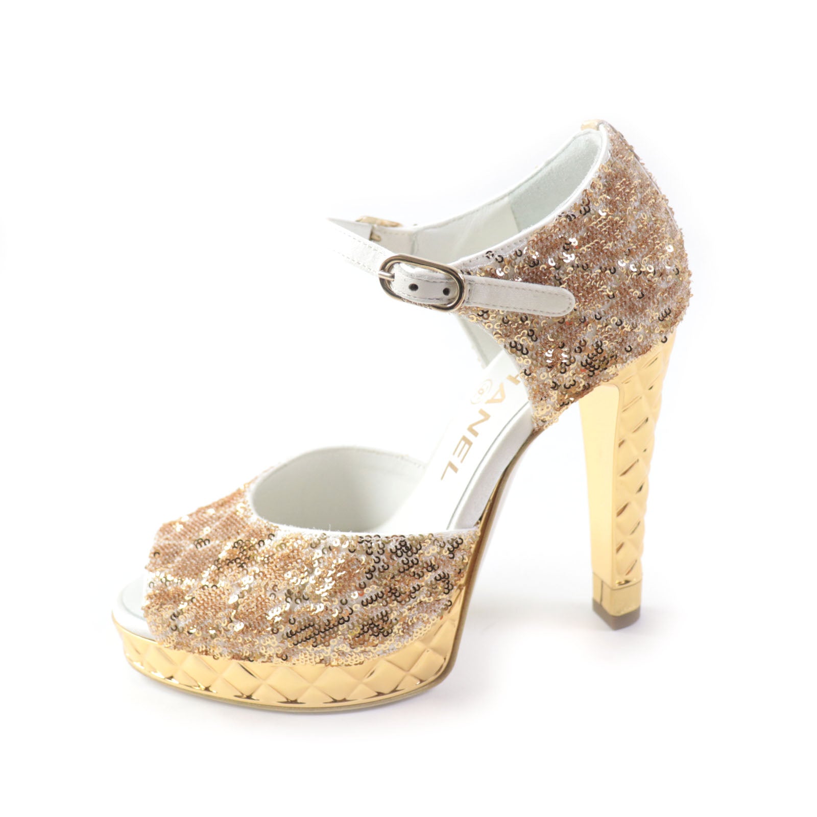 Chanel COCO Mark Sequins Sandals Gold