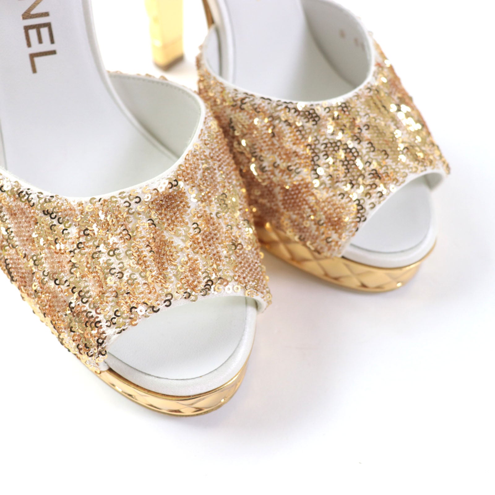 Chanel COCO Mark Sequins Sandals Gold