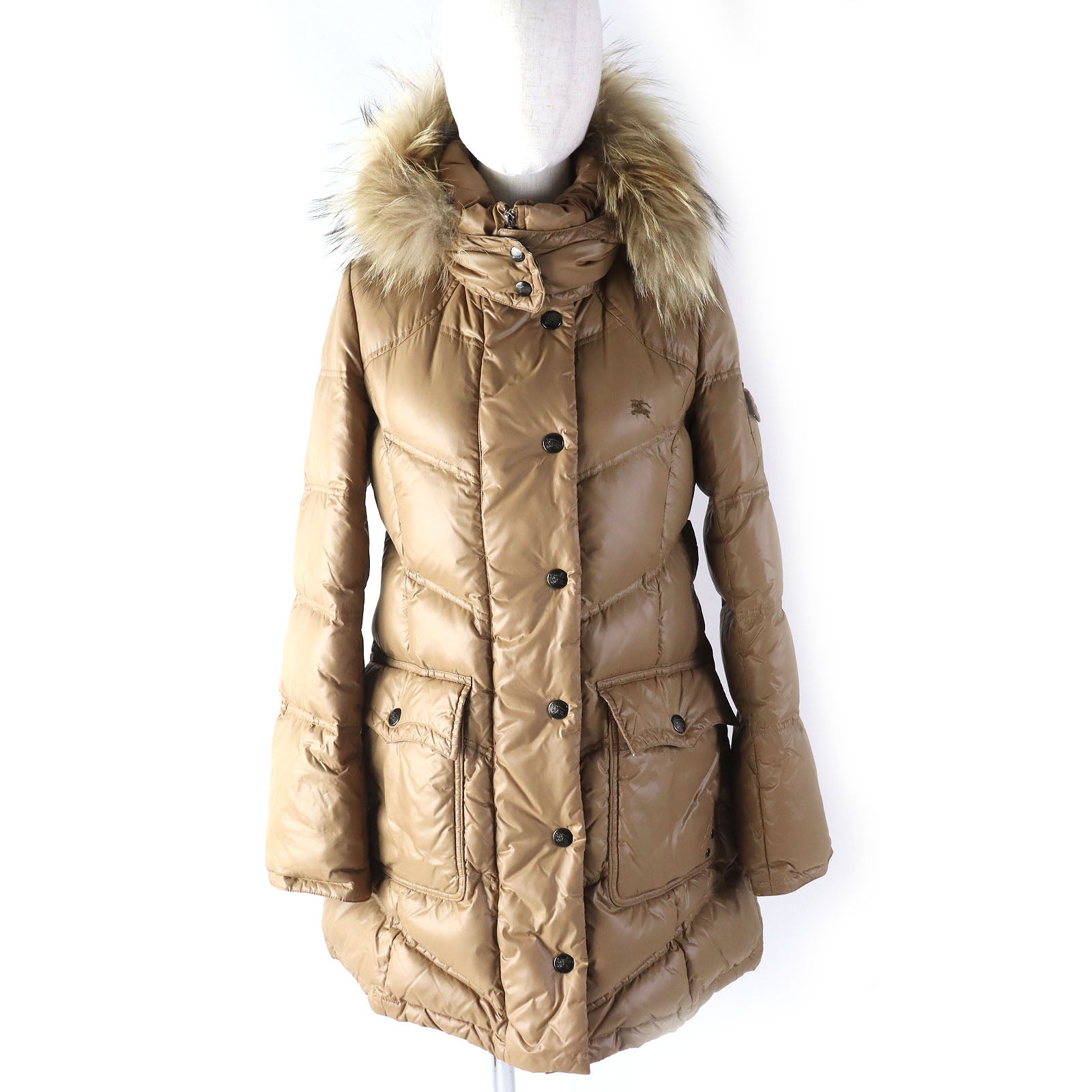 Burberry Nylon Down Coat with Fur Hood