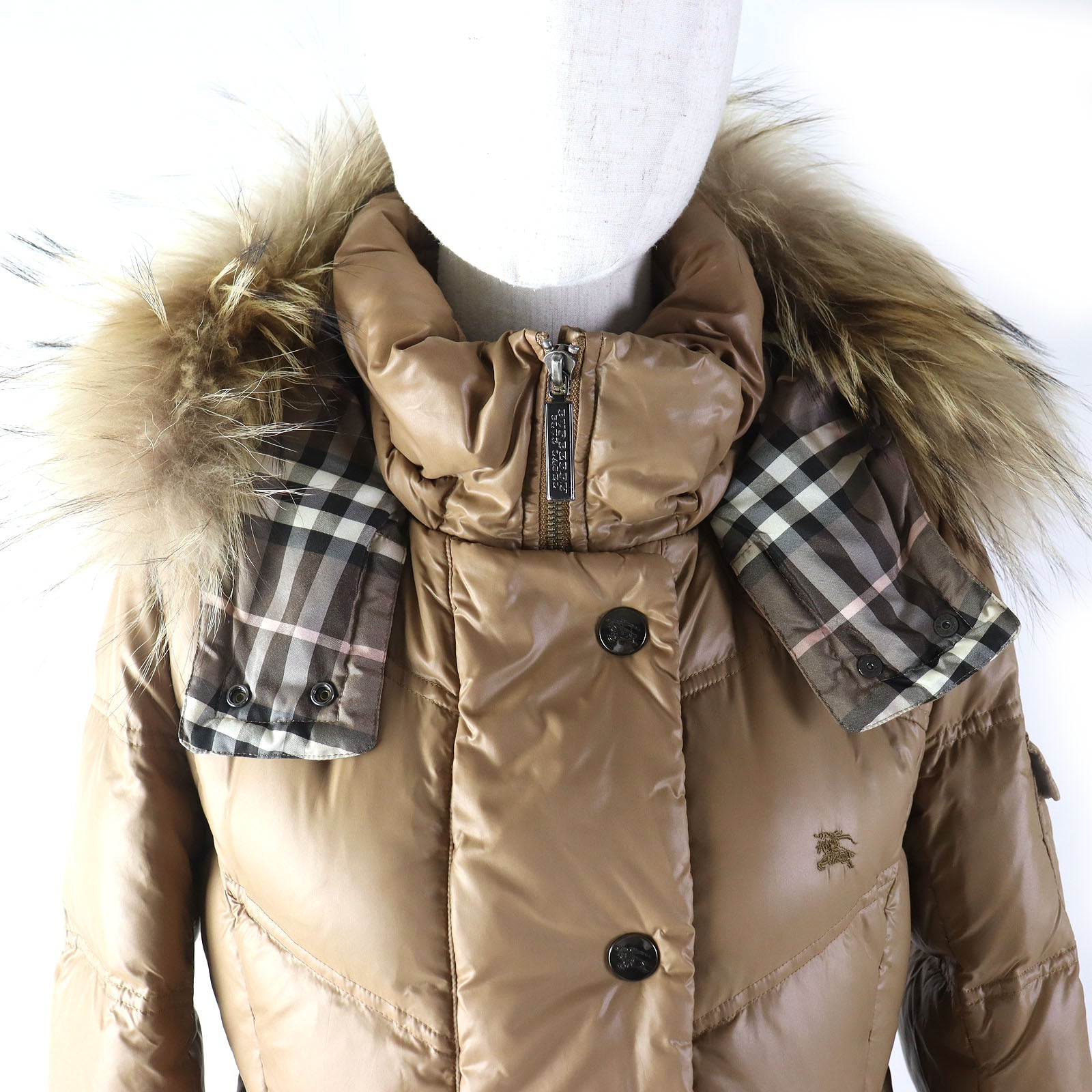 Burberry Nylon Down Coat with Fur Hood