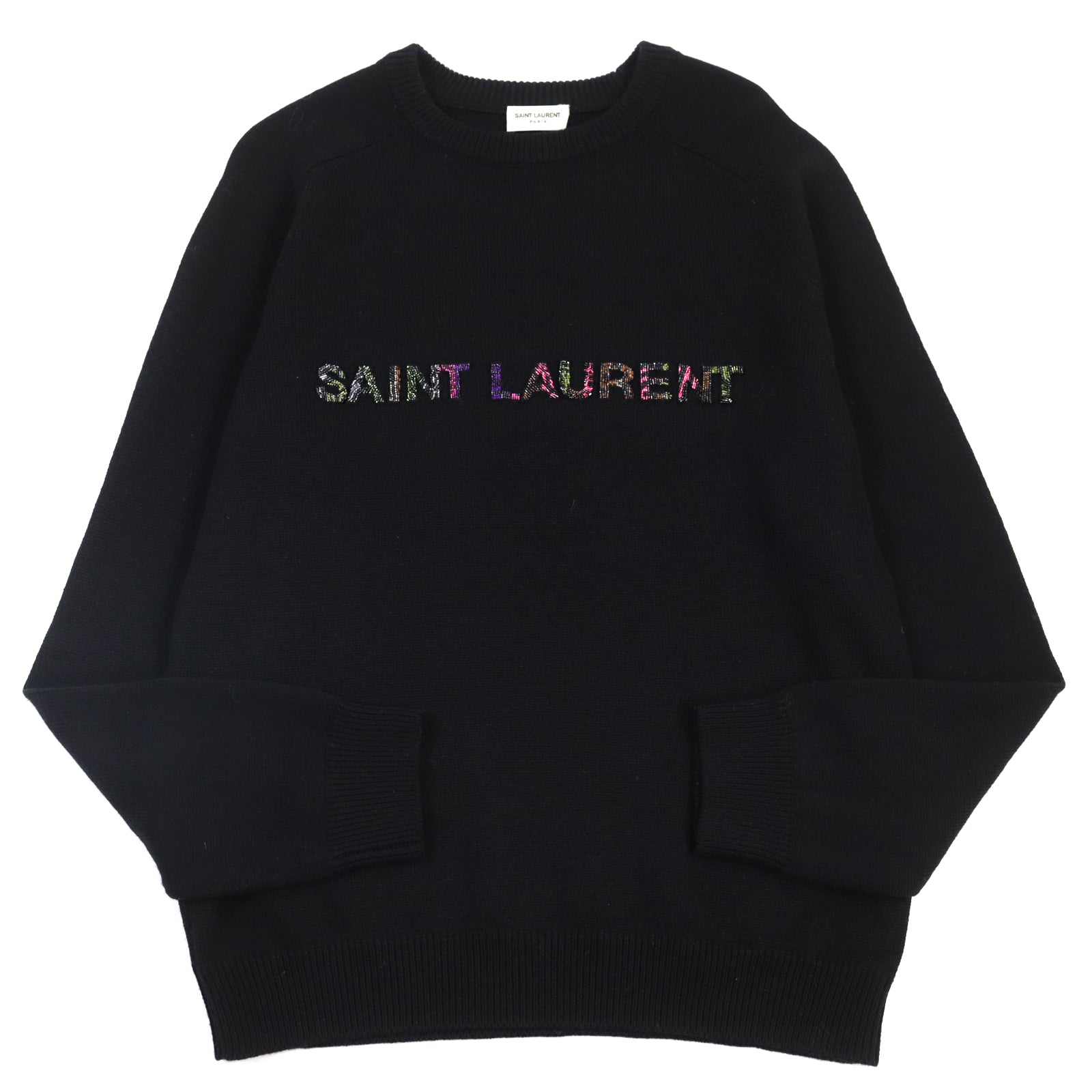 Saint Laurent Wool Bead Embroidered Crew Knit Sweater XS