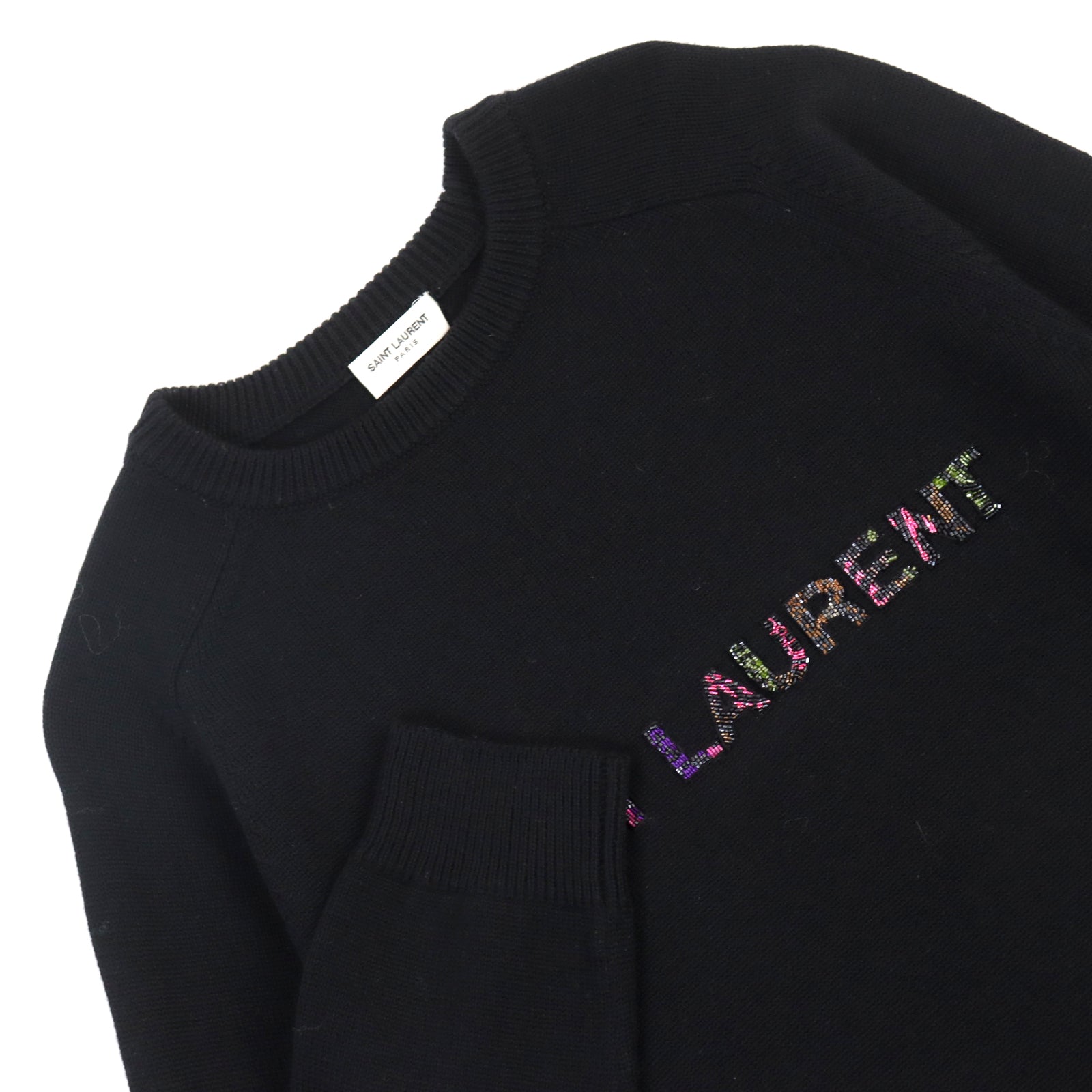 Saint Laurent Wool Bead Embroidered Crew Knit Sweater XS