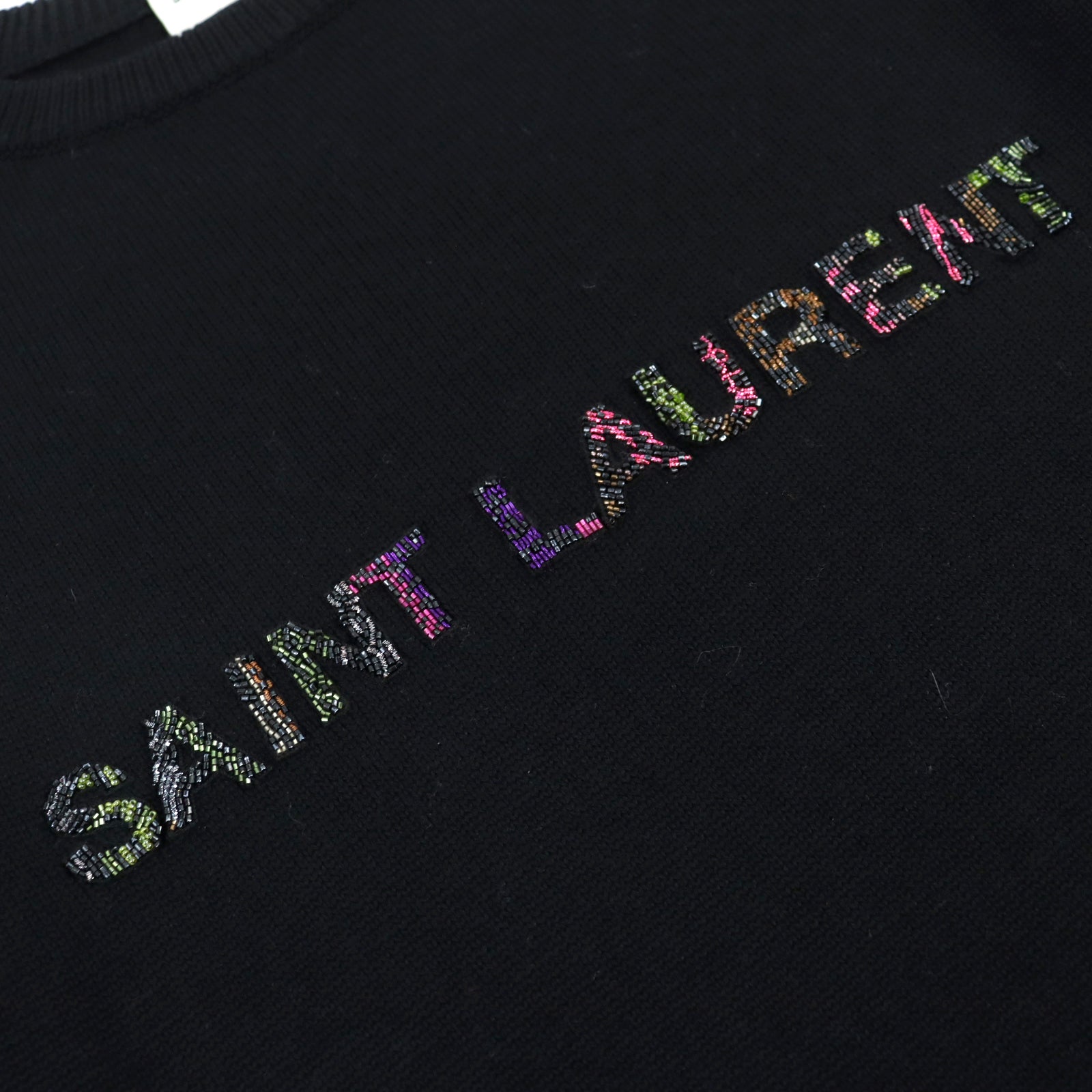 Saint Laurent Wool Bead Embroidered Crew Knit Sweater XS