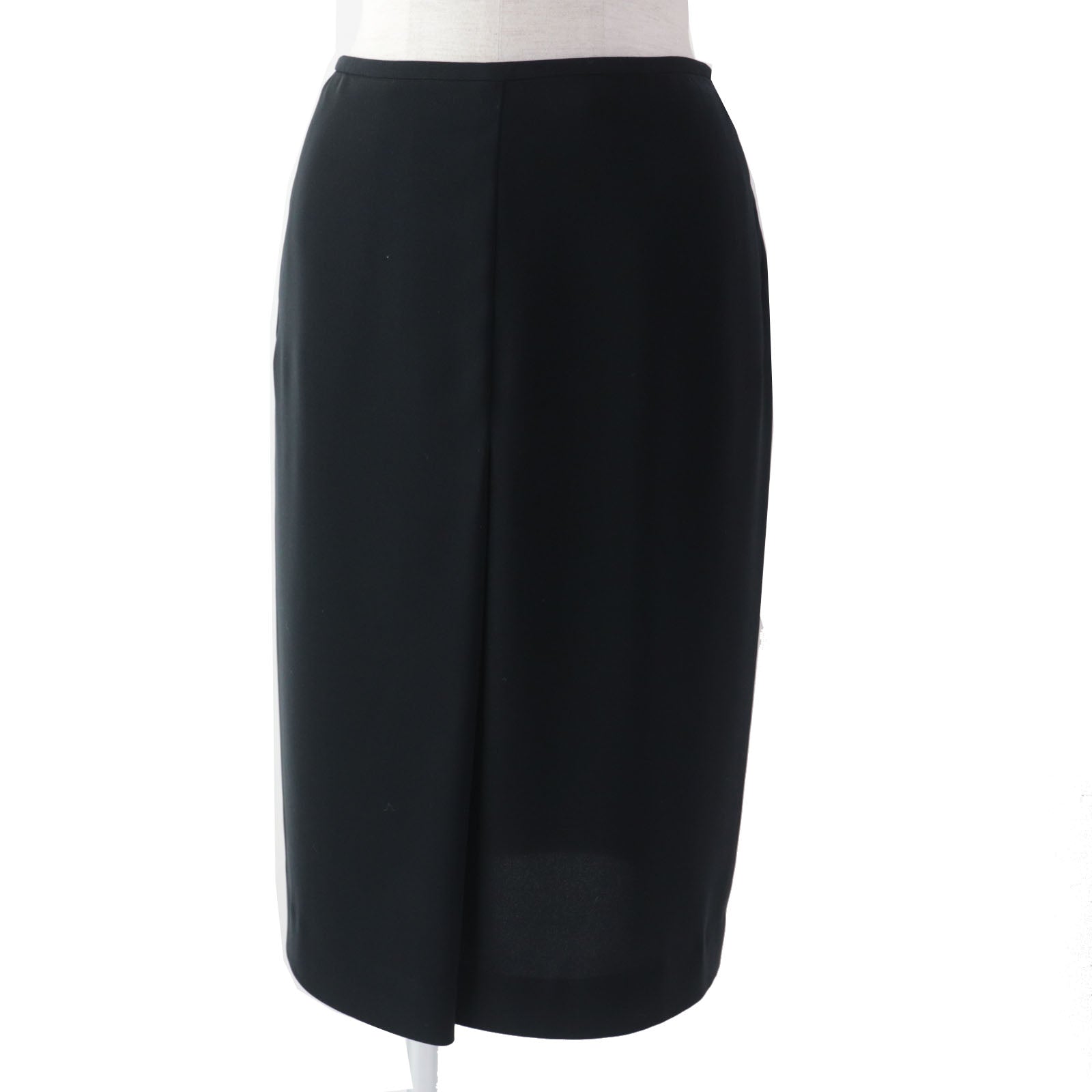 HERMES Leather Zip Knee Length Skirt Black 36