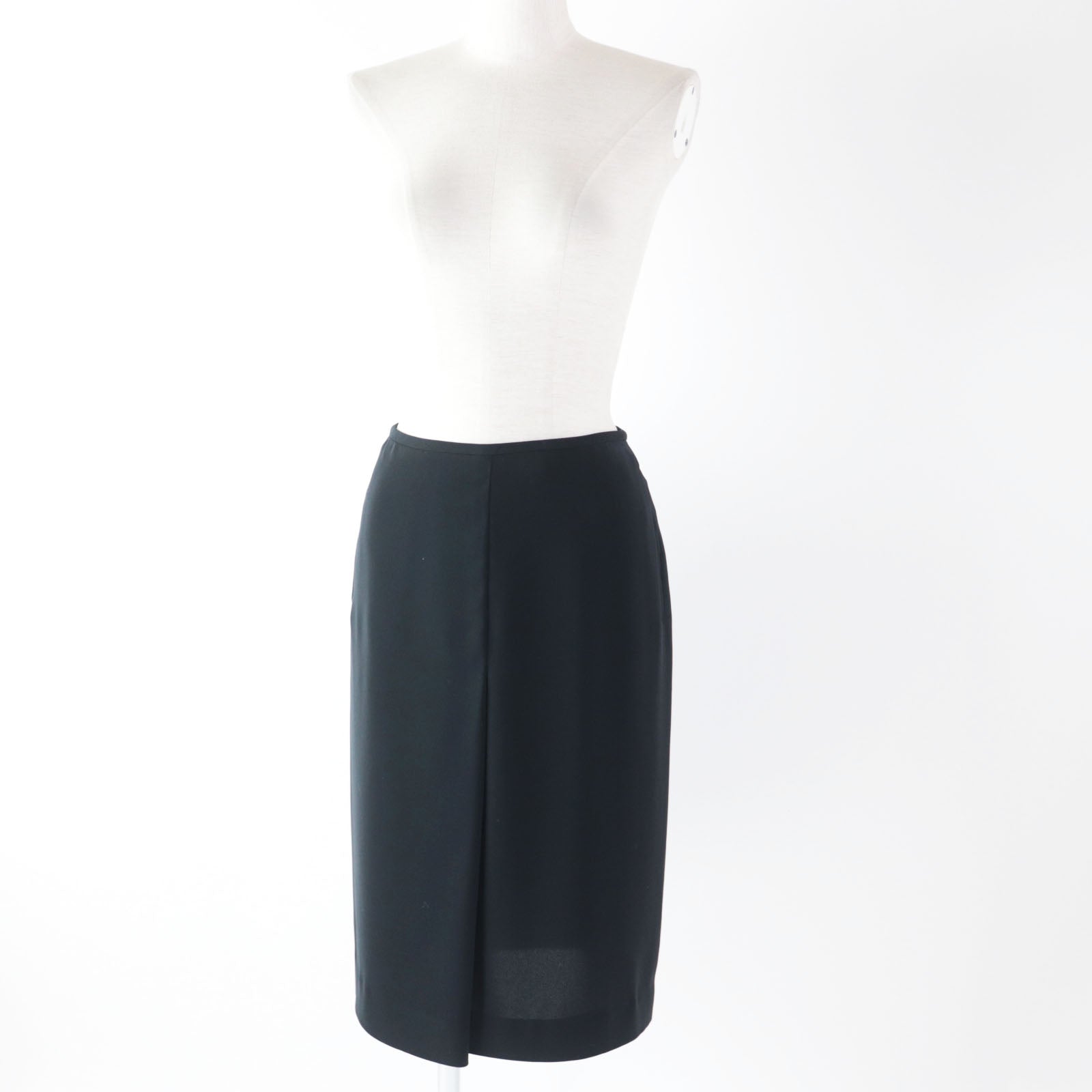 HERMES Leather Zip Knee Length Skirt Black 36