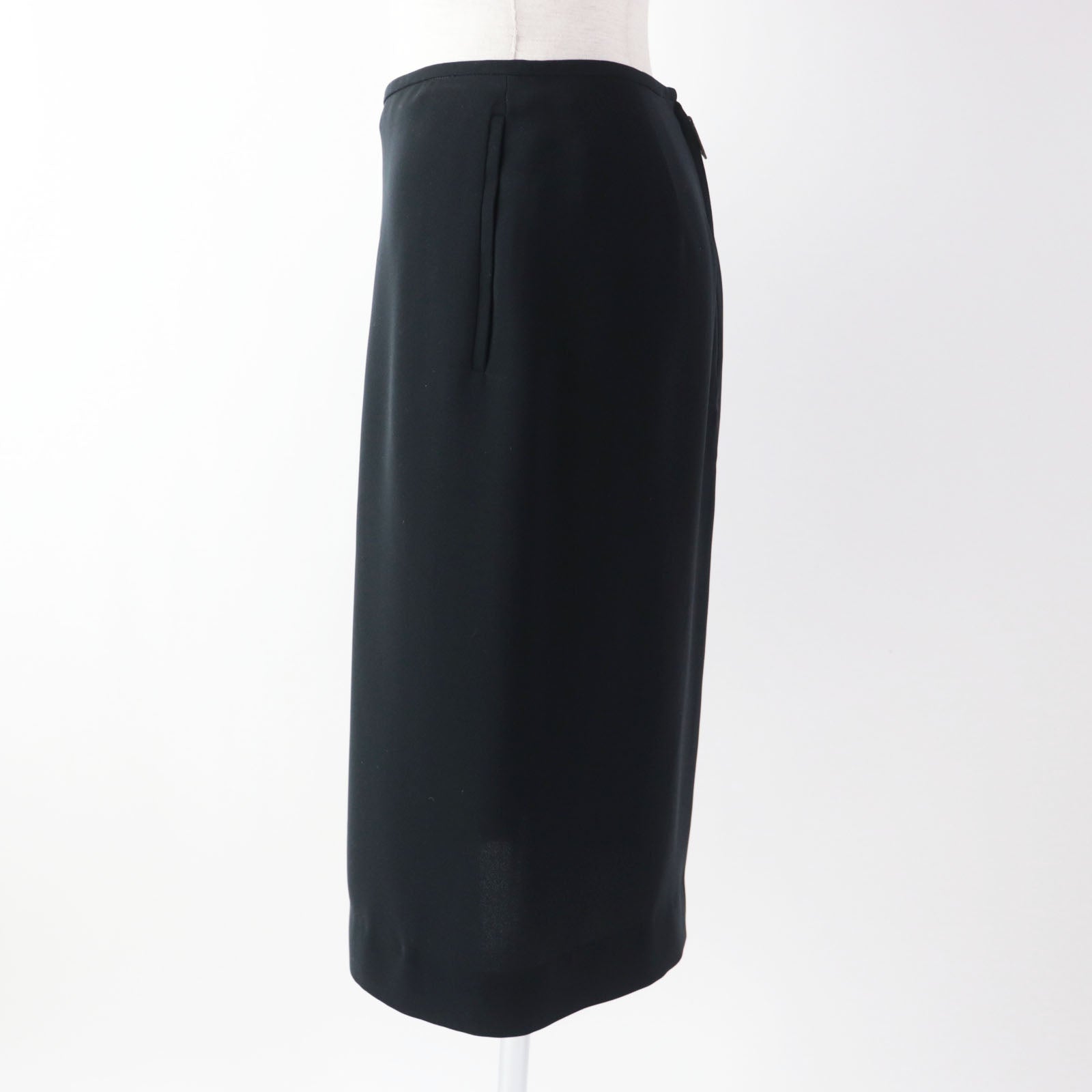 HERMES Leather Zip Knee Length Skirt Black 36