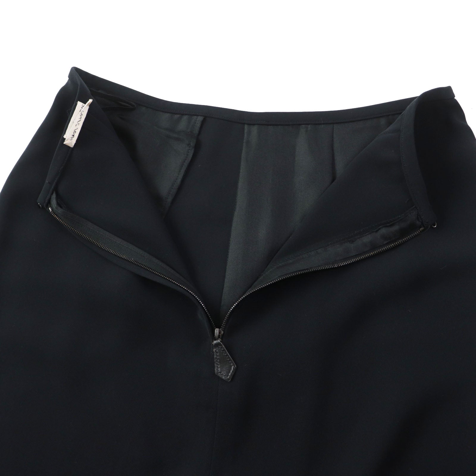 HERMES Leather Zip Knee Length Skirt Black 36