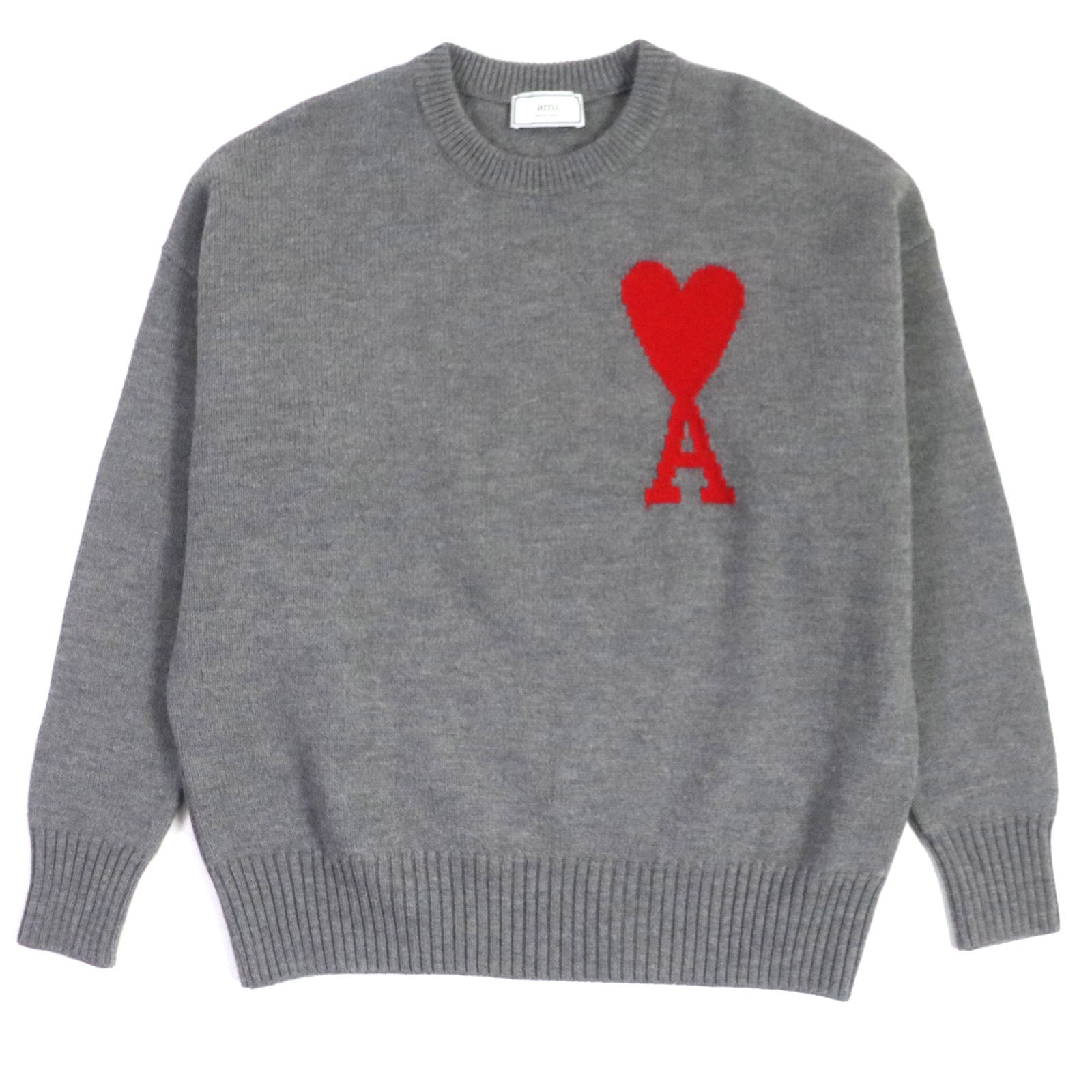 AMI PARIS Heart Intarsia Wool Pullover Gray M