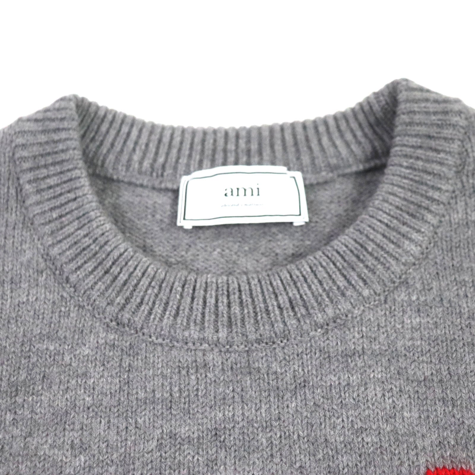 AMI PARIS Heart Intarsia Wool Pullover Gray M