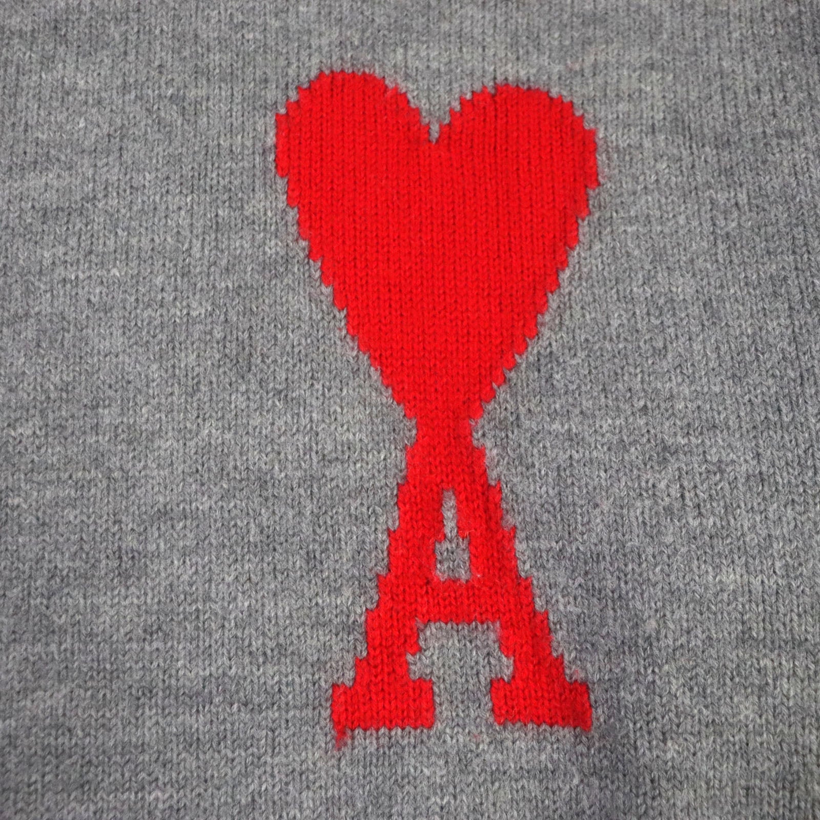 AMI PARIS Heart Intarsia Wool Pullover Gray M