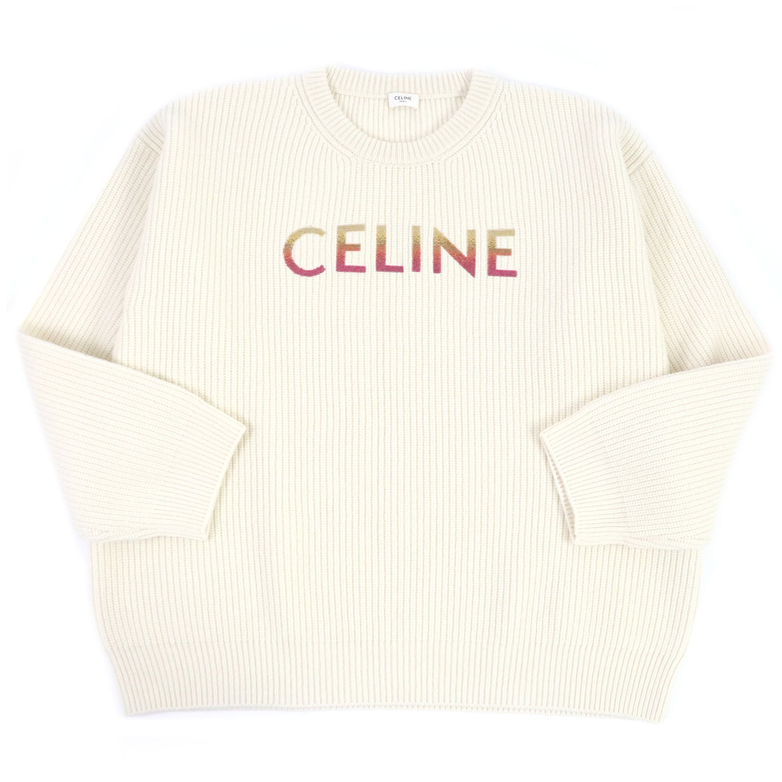 Celine Wool Sequined Logo Sweater Ivory XXL