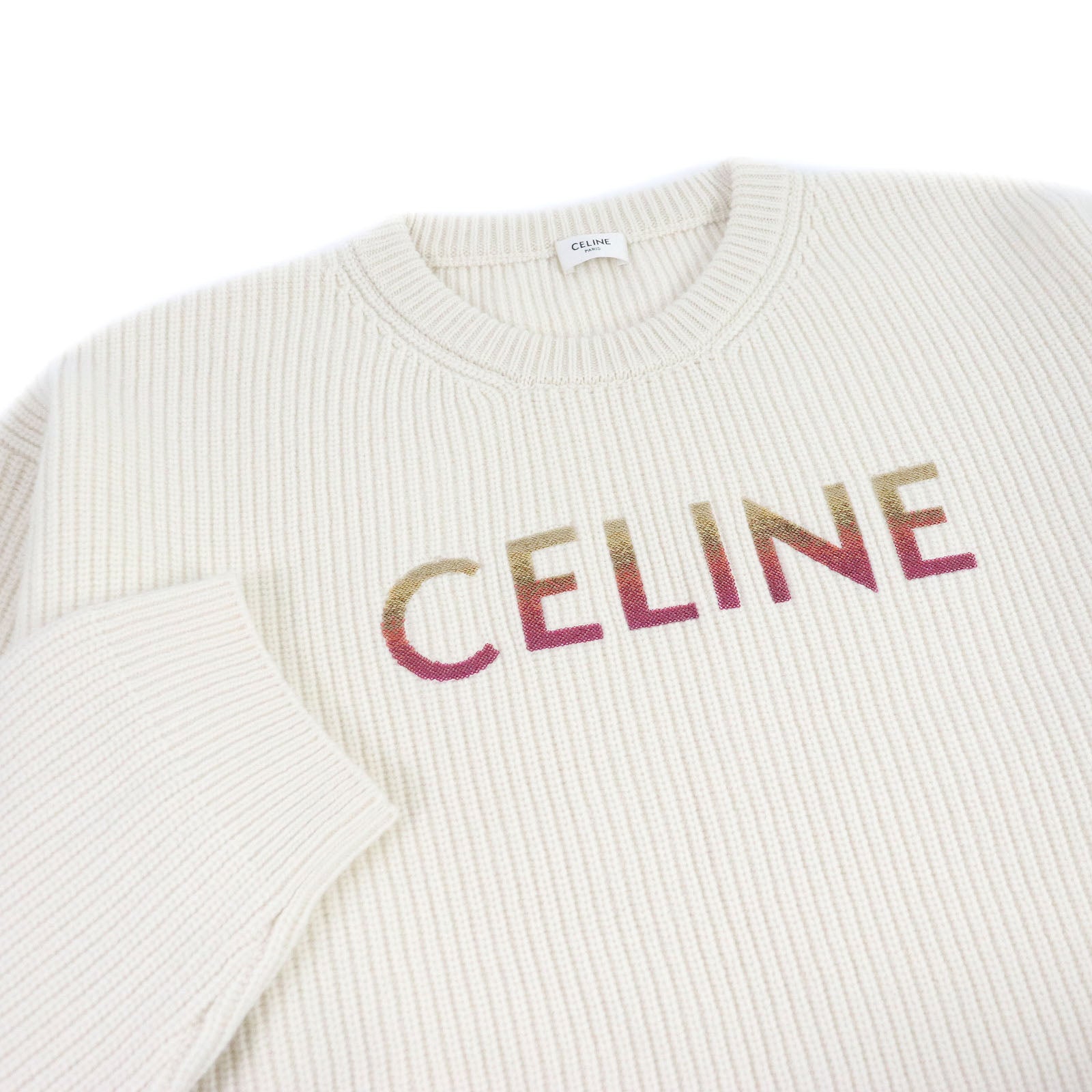 Celine Wool Sequined Logo Sweater Ivory XXL