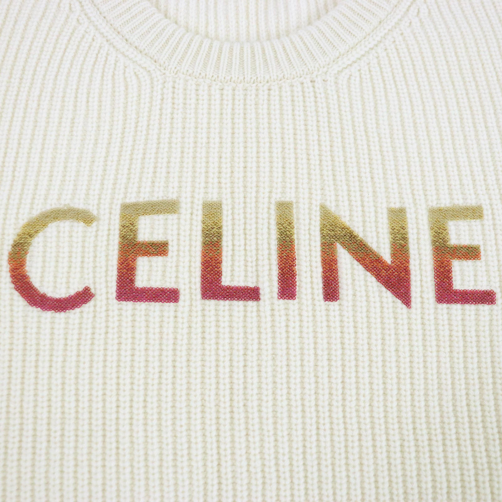 Celine Wool Sequined Logo Sweater Ivory XXL