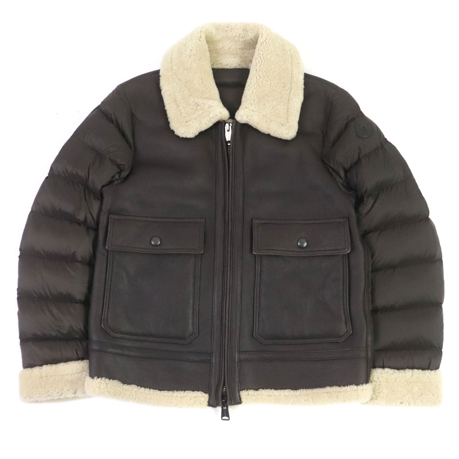 Moncler TEMPLON Leather Mouton Jacket Brown