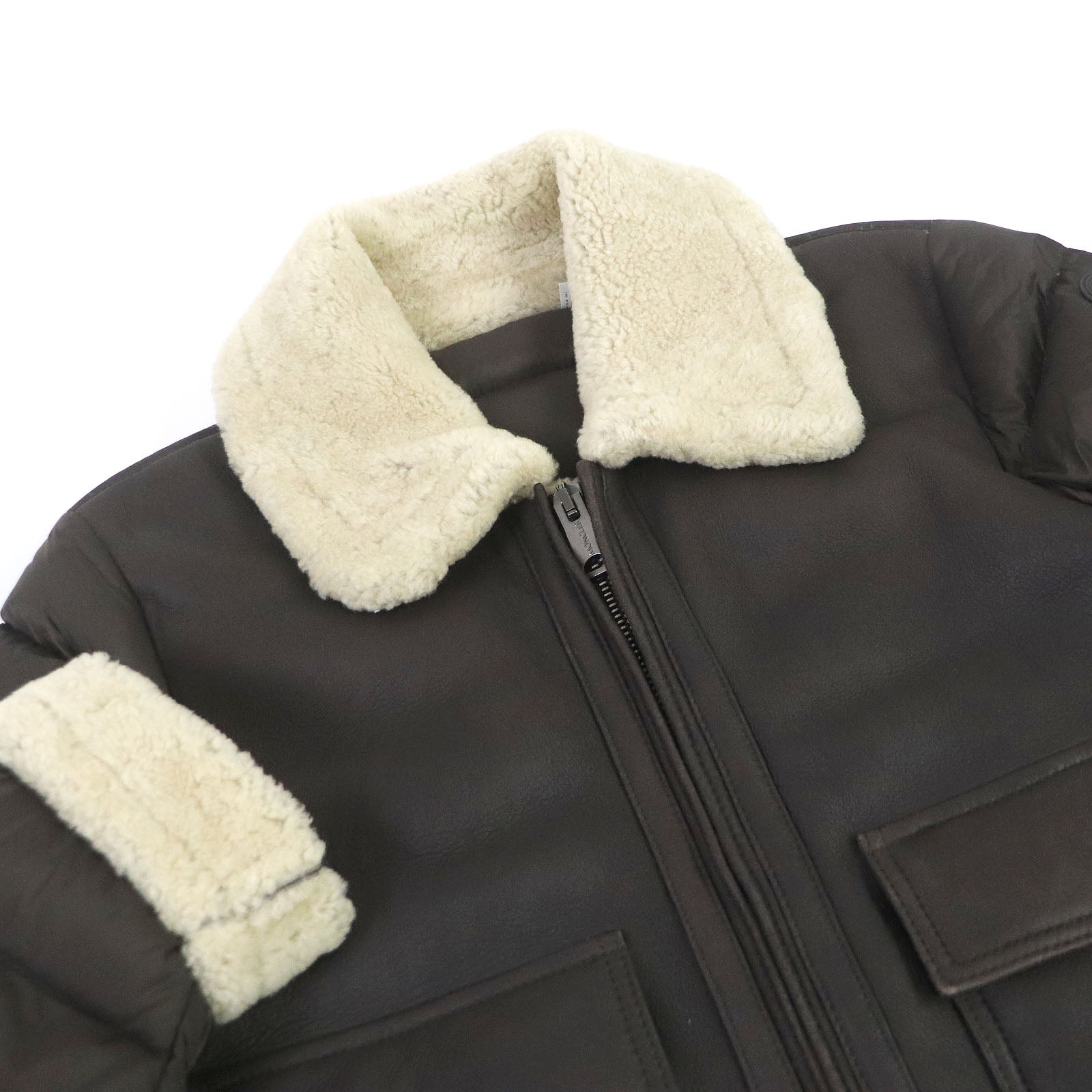 Moncler TEMPLON Leather Mouton Jacket Brown