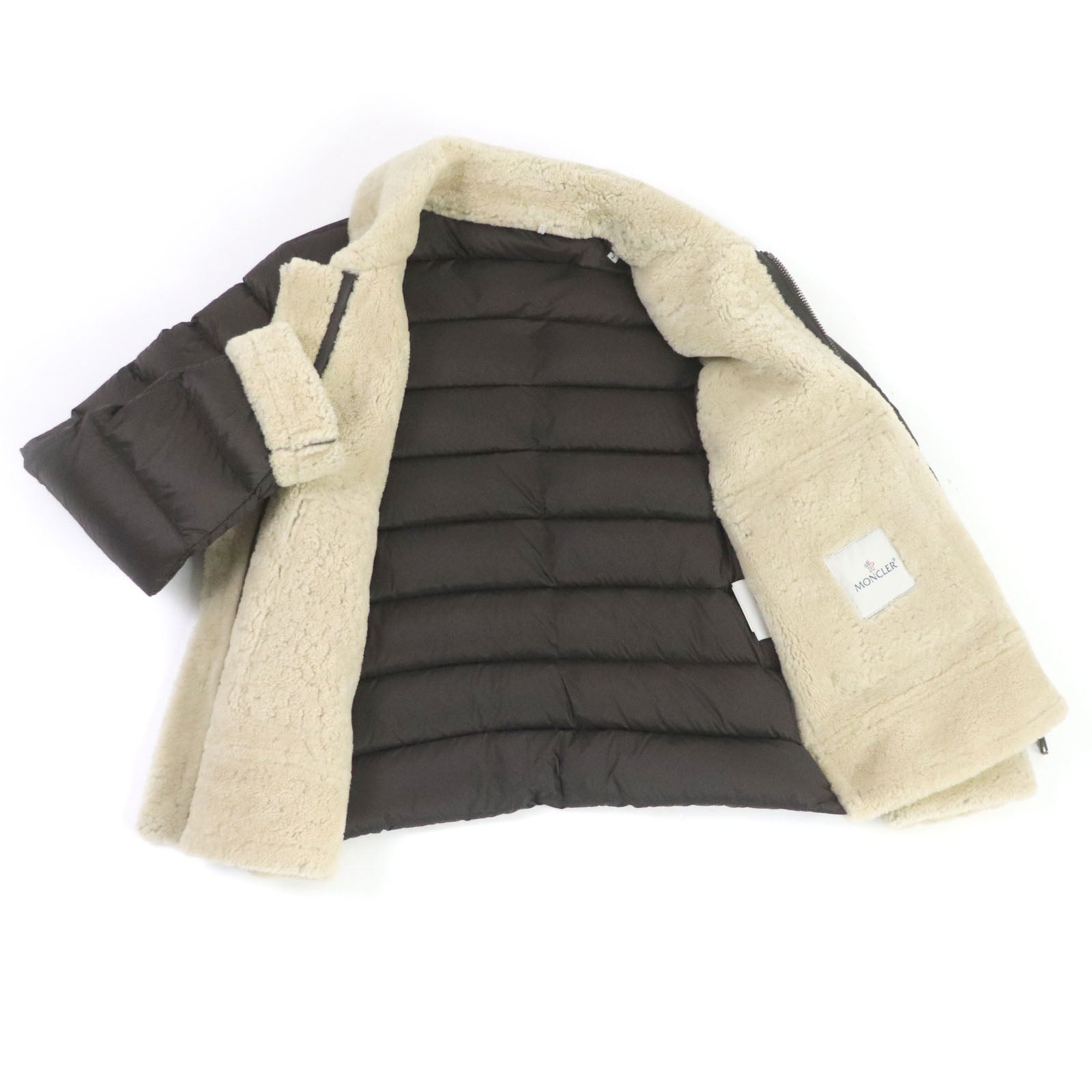 Moncler TEMPLON Leather Mouton Jacket Brown