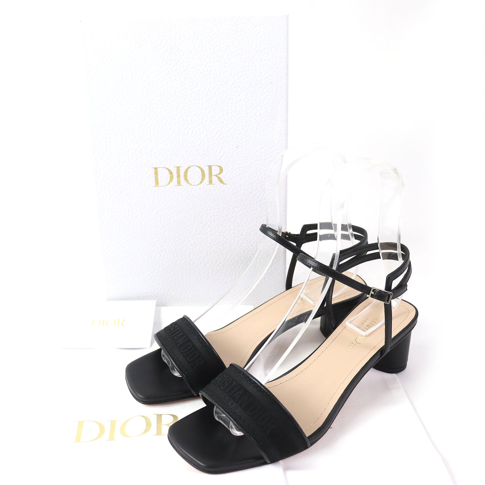 Dior Dway Satin Lambskin Logo Embroidery Sandals