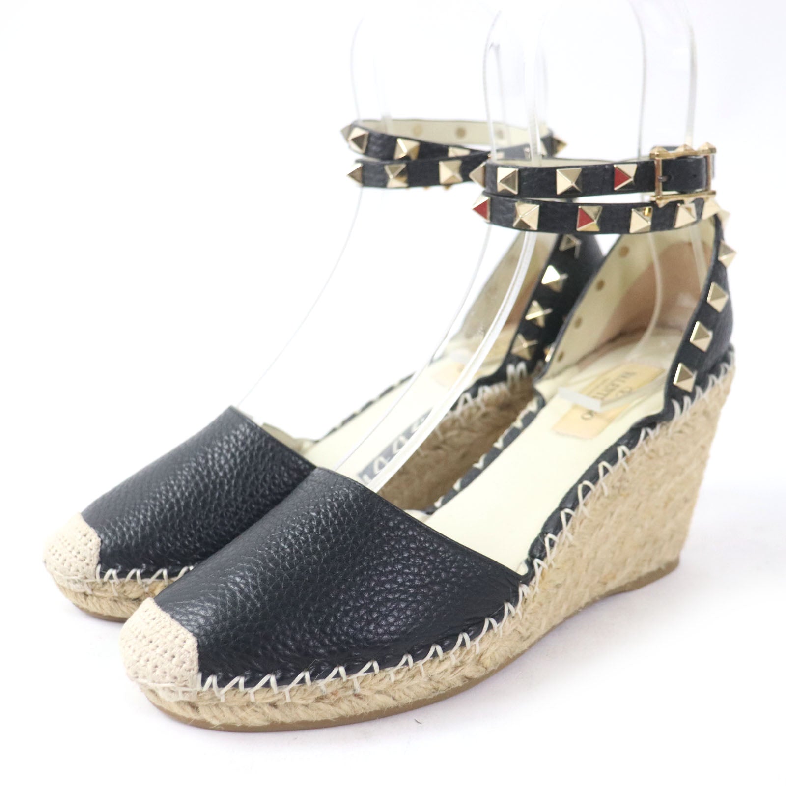 Valentino Rockstud Leather Wedge Sandals