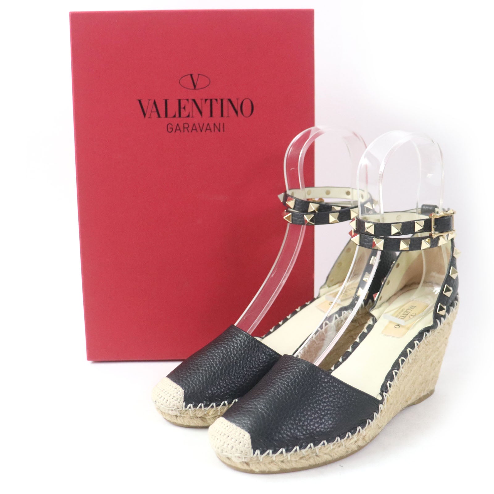 Valentino Rockstud Leather Wedge Sandals