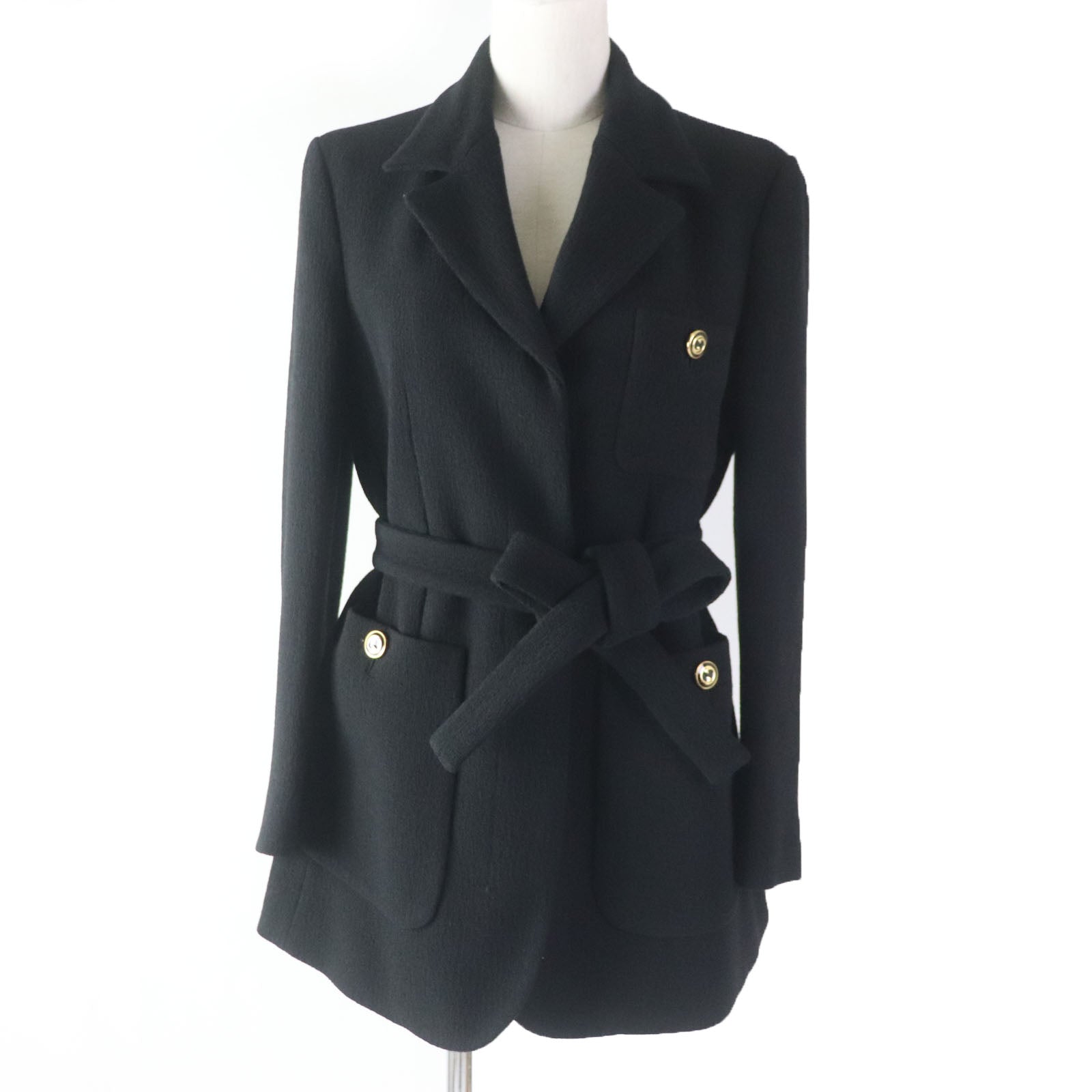 GUCCI Wool GG Button Jacket Coat Black 42