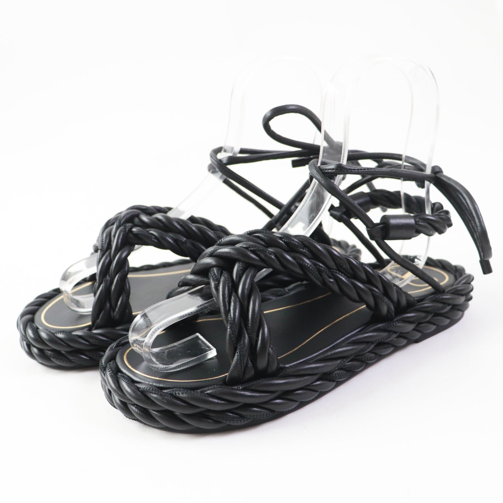 Valentino Rope Leather Ankle Strap Flats Sandals