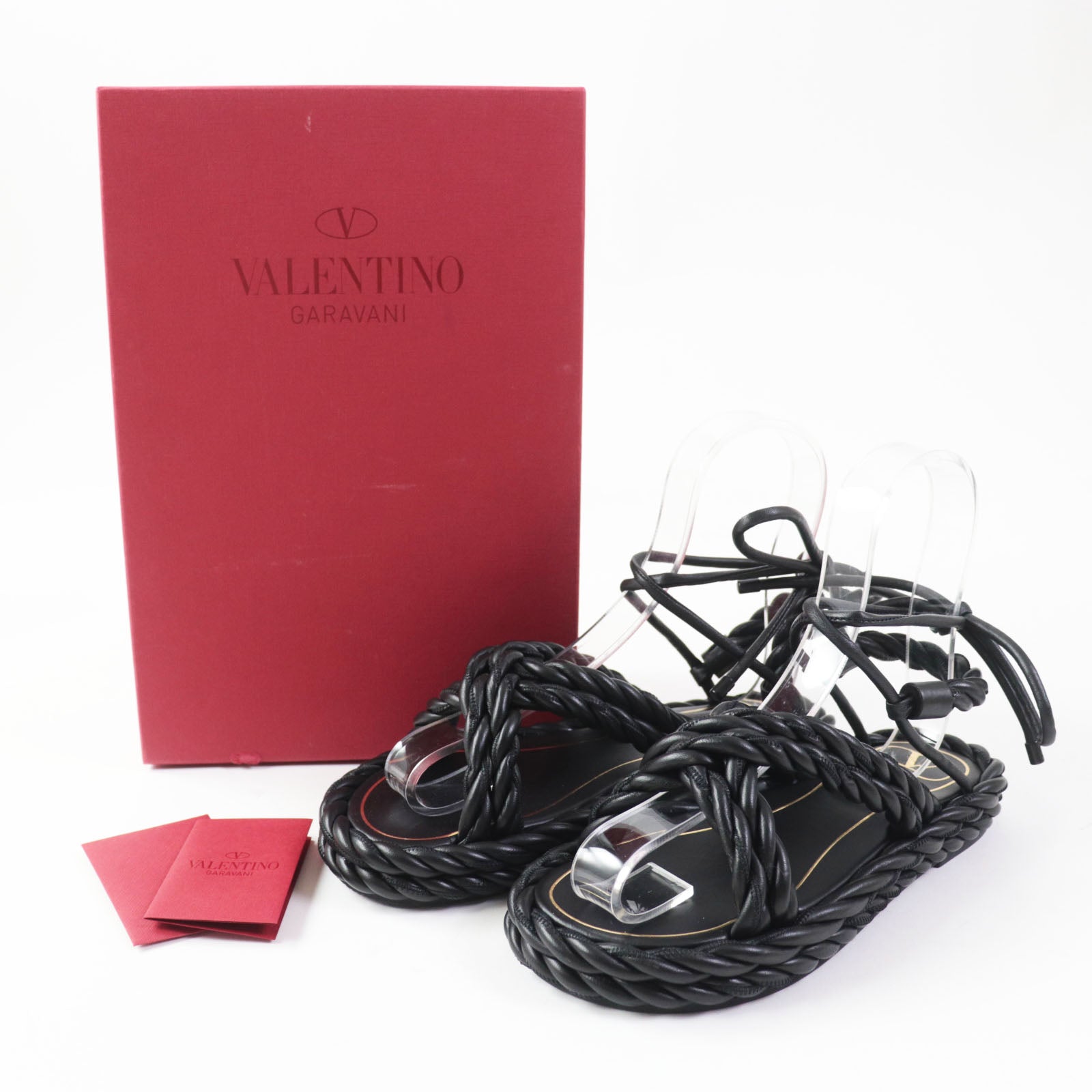 Valentino Rope Leather Ankle Strap Flats Sandals