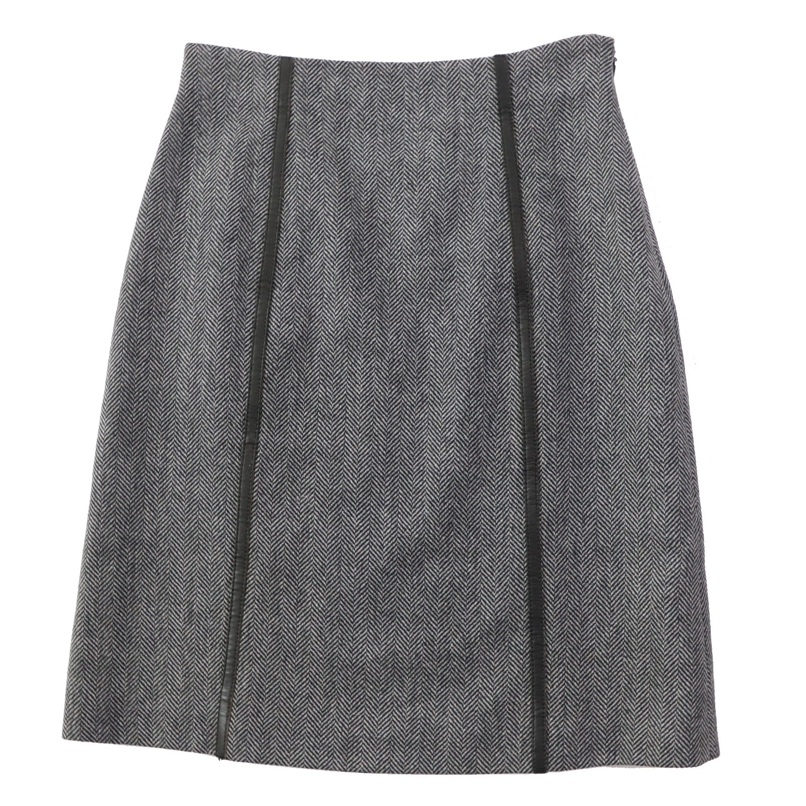 GUCCI Wool Leather Skirt Black Grey 40 Women