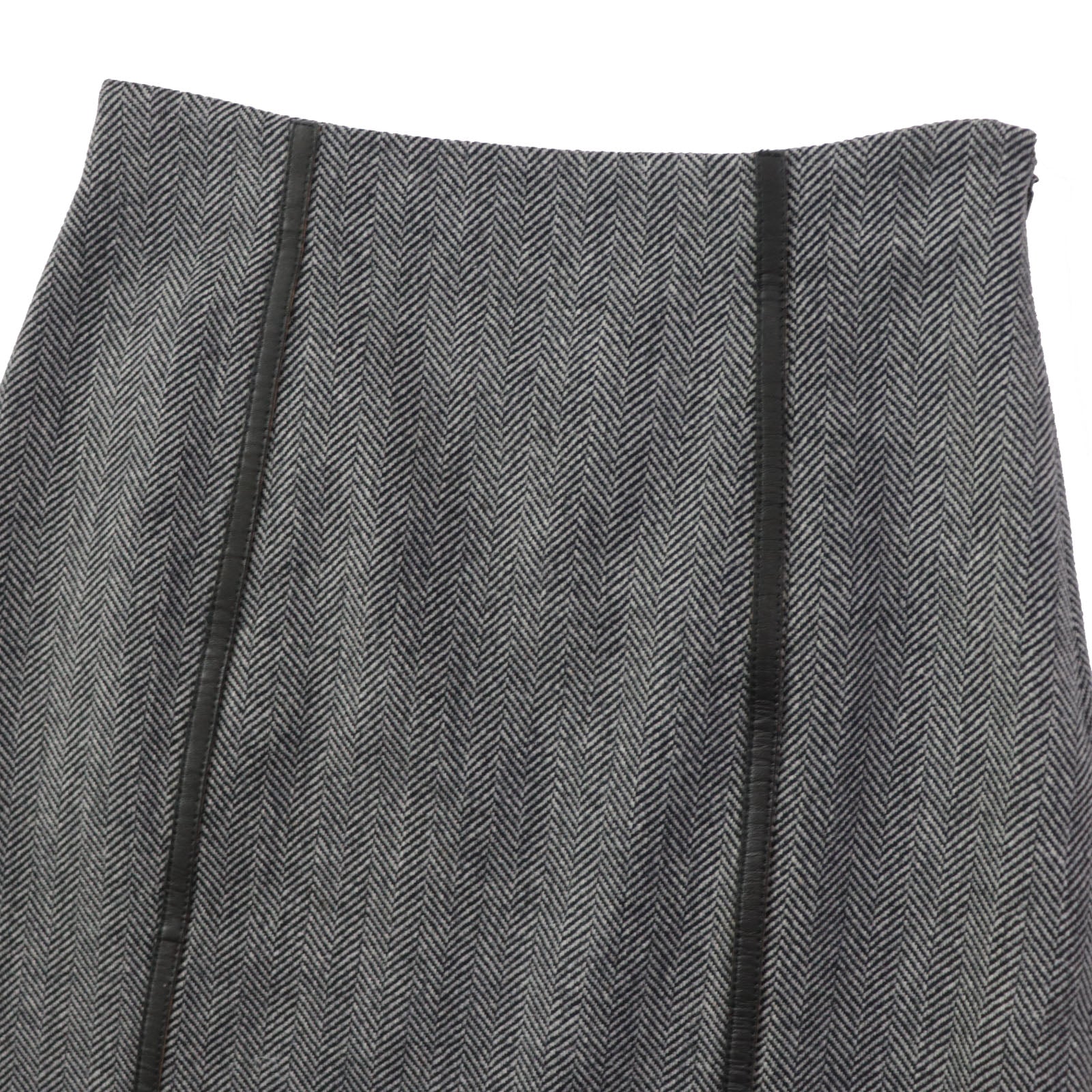 GUCCI Wool Leather Skirt Black Grey 40 Women