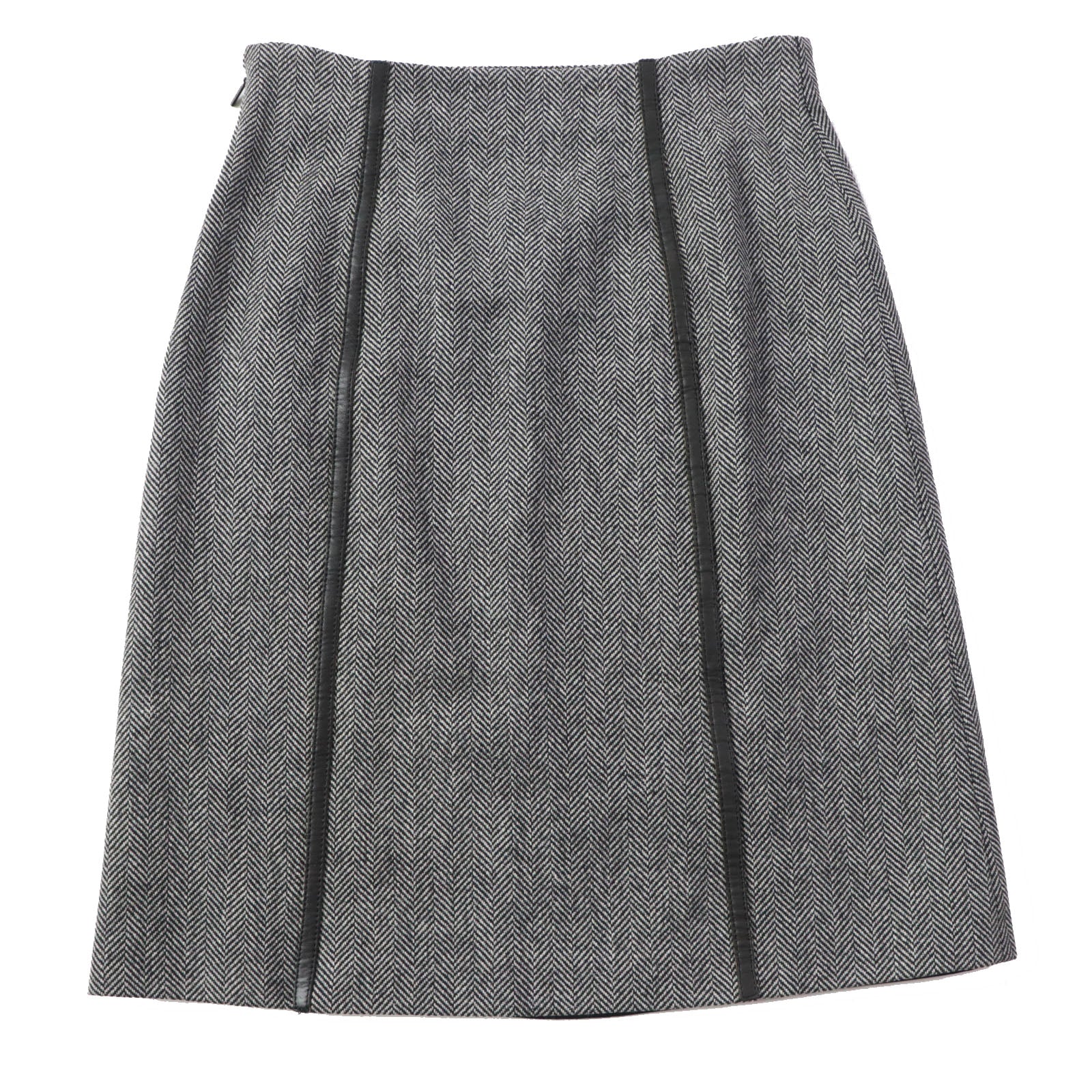 GUCCI Wool Leather Skirt Black Grey 40 Women